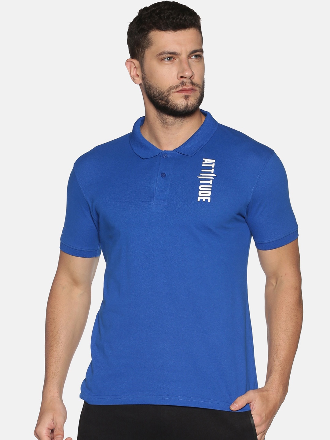 

ATTIITUDE Men Blue Solid Polo Collar Slim Fit T-shirt