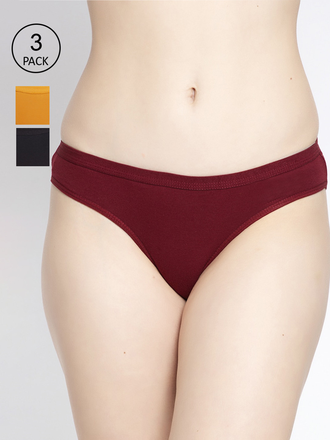 

GRACIT Women Pack Of 3 Solid Bikini Briefs PW35-01-14-26, Black