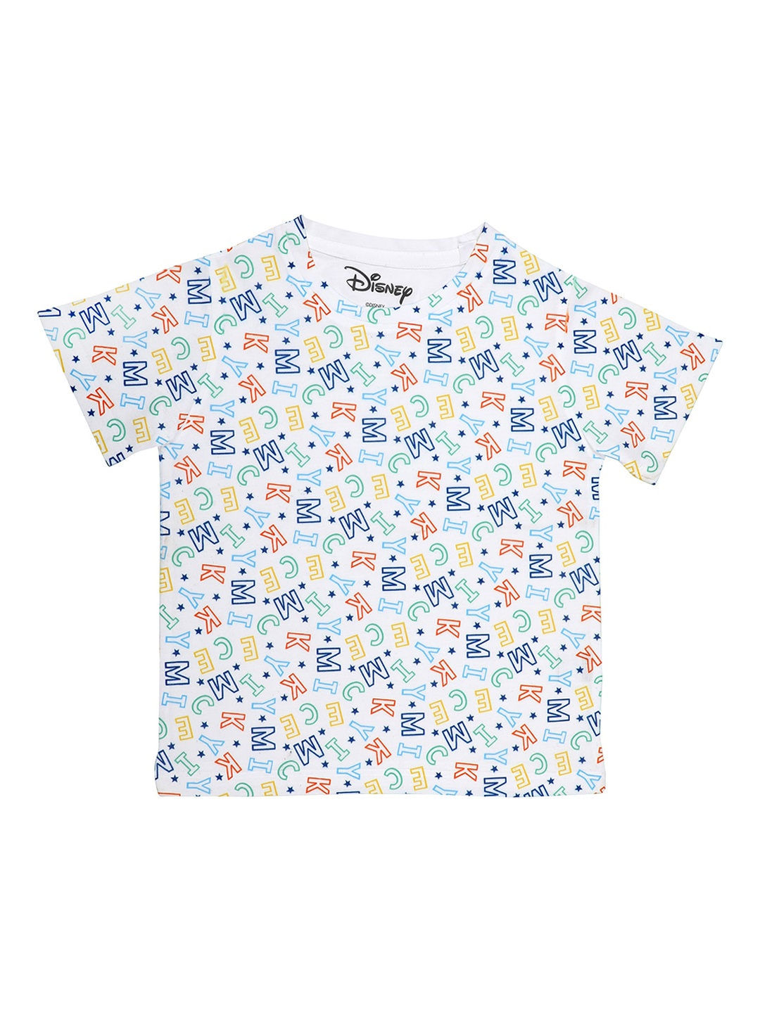Disney by Wear Your Mind Boys White Mickey Mouse Printed Round Neck T-shirt