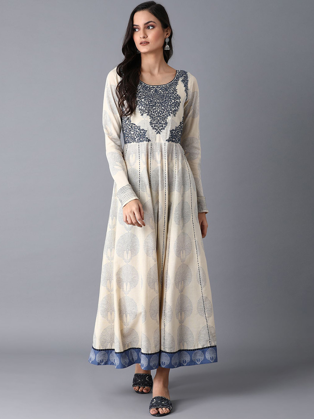 

W Women Beige Printed Ethnic Maxi Dress