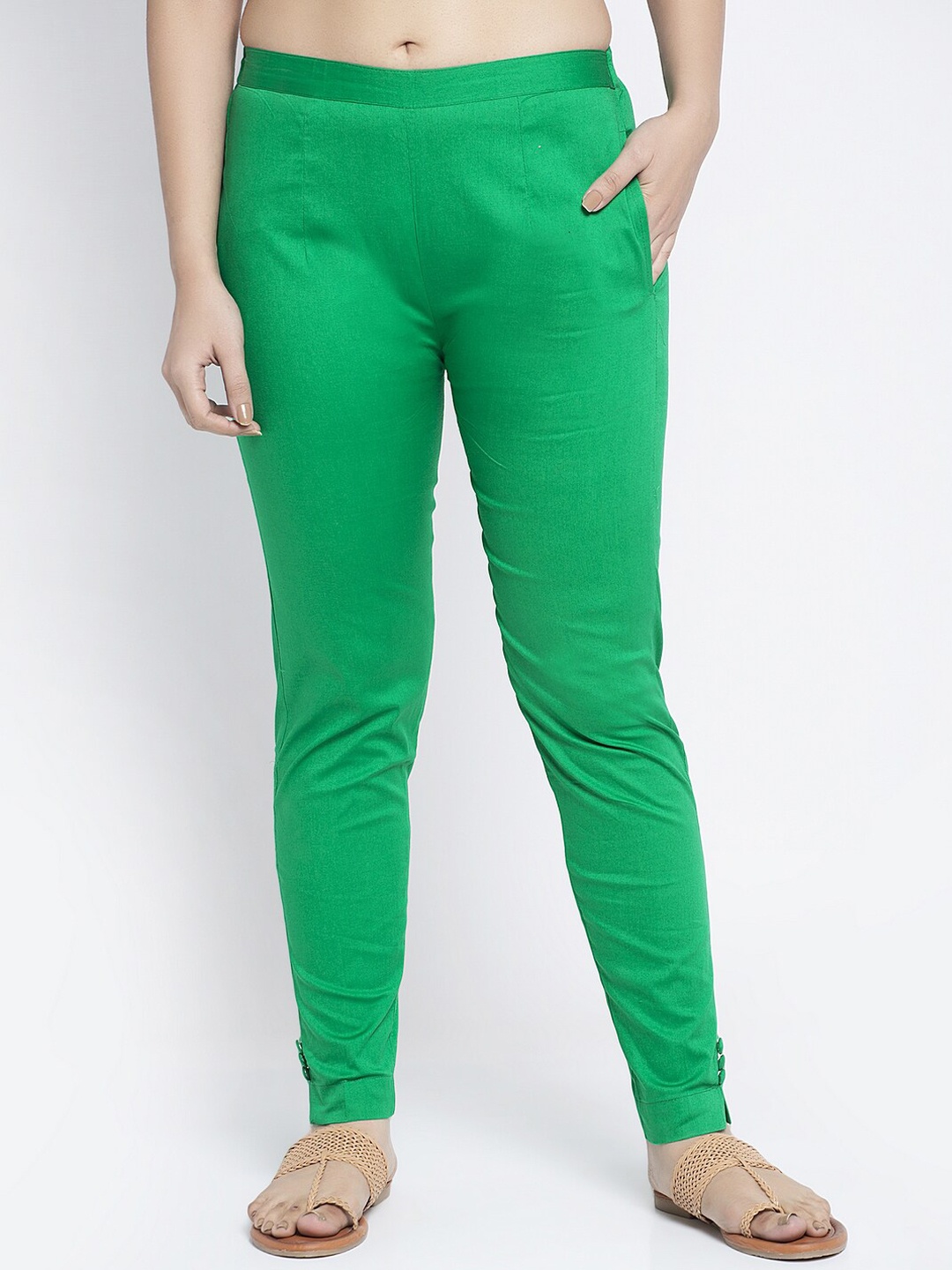 

GRACIT Women Green Slim Fit Solid Regular Trousers