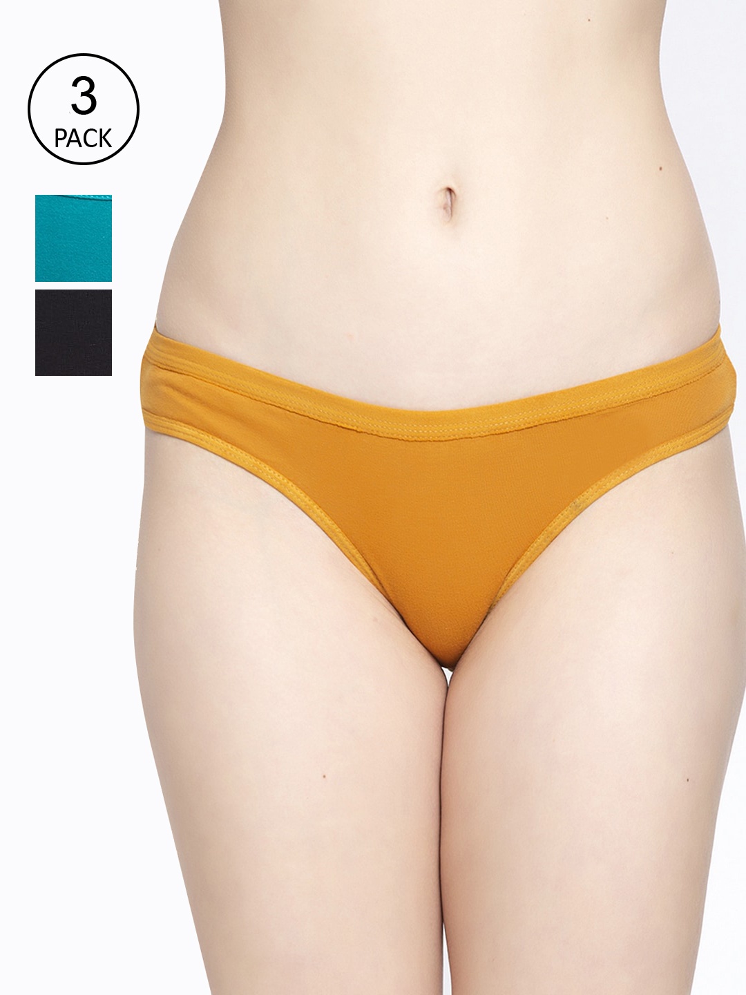 

GRACIT Women Pack Of 3 Solid Bikini Briefs PW35-01-20-26-, Black