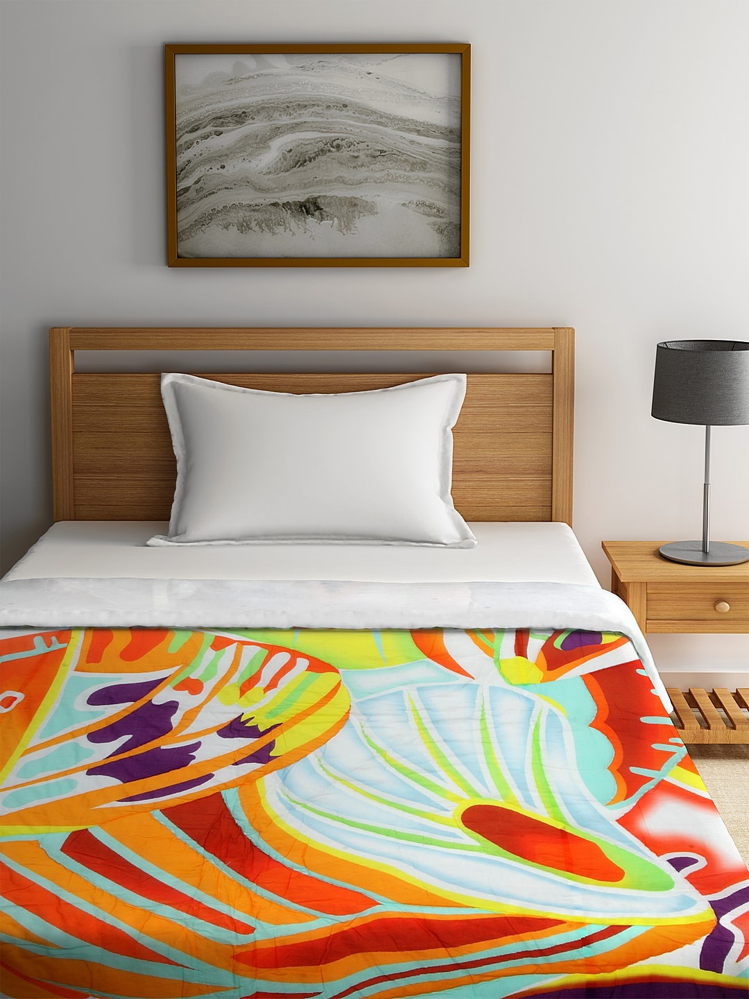 

REME Orange & Blue Floral AC Room 150 GSM Single Bed Quilt