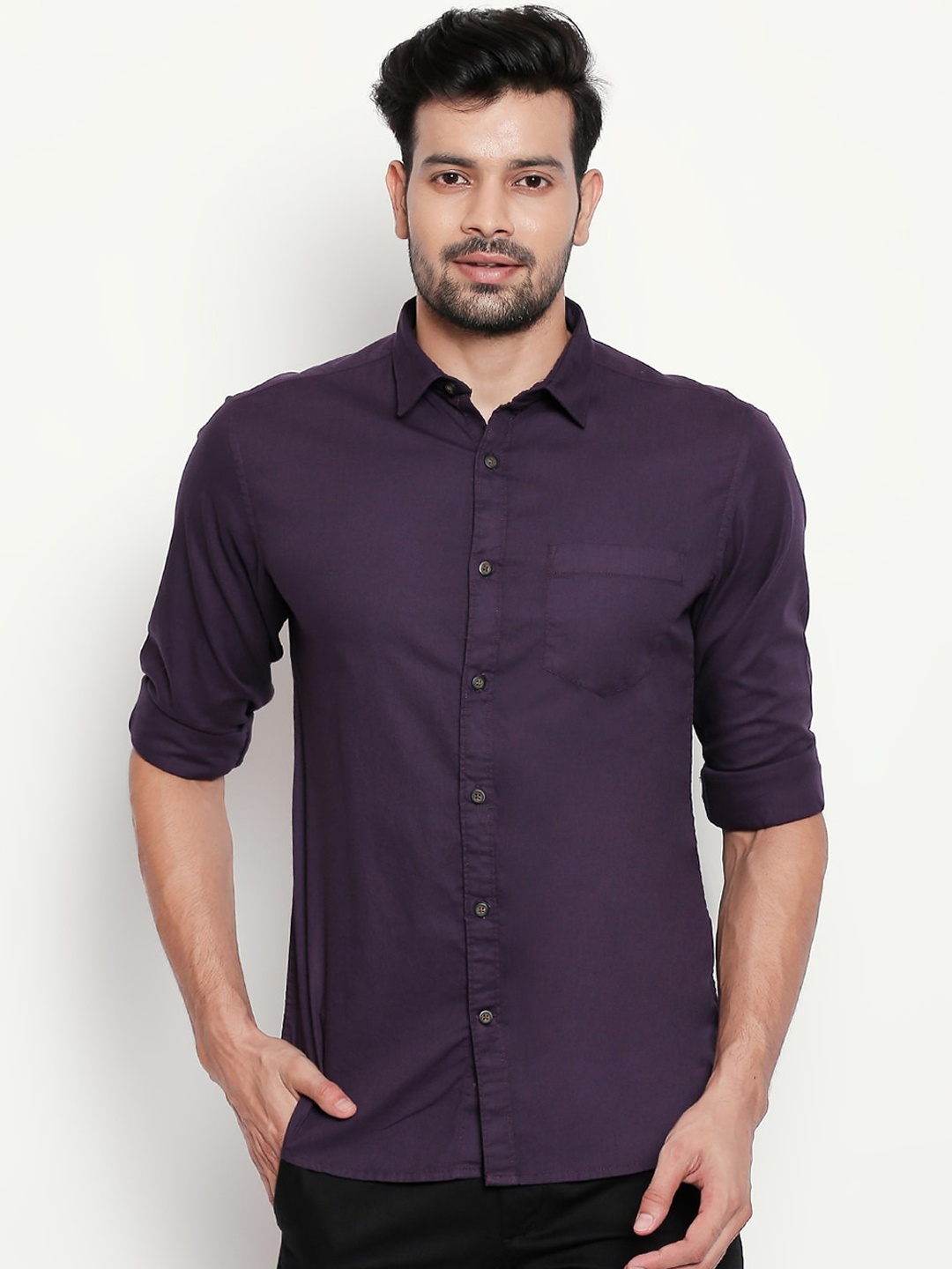 

BYFORD by Pantaloons Men Purple Slim Fit Solid Casual Shirt