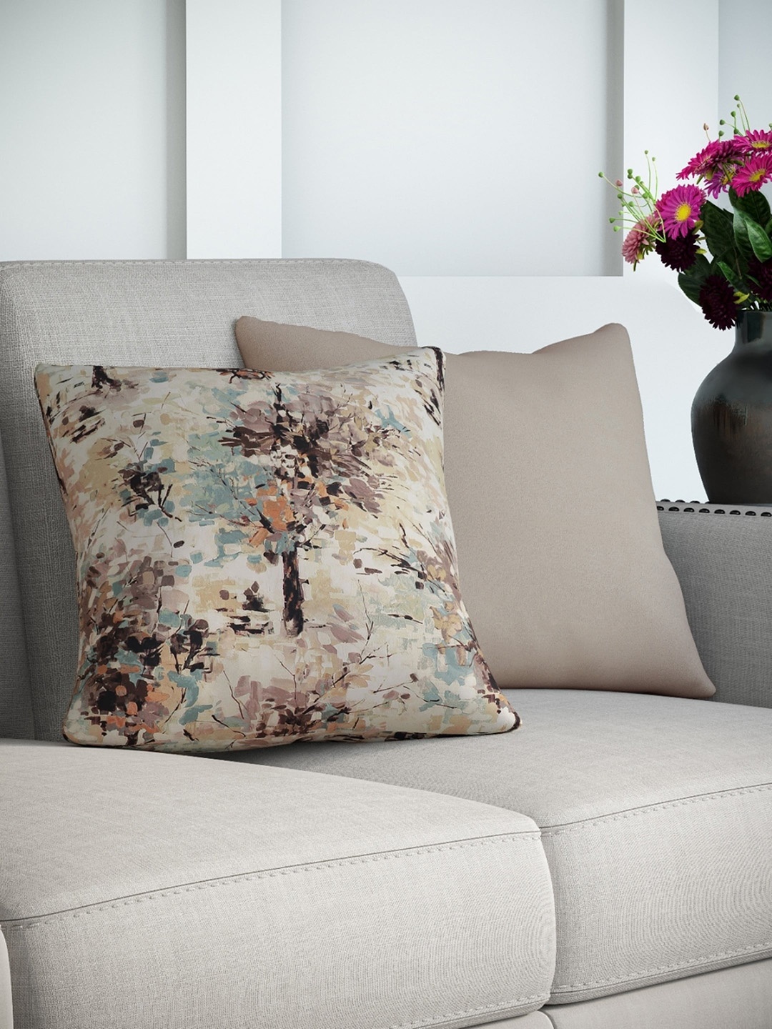 

DDecor Set of 2 Beige & Black Floral Square Cushion Covers