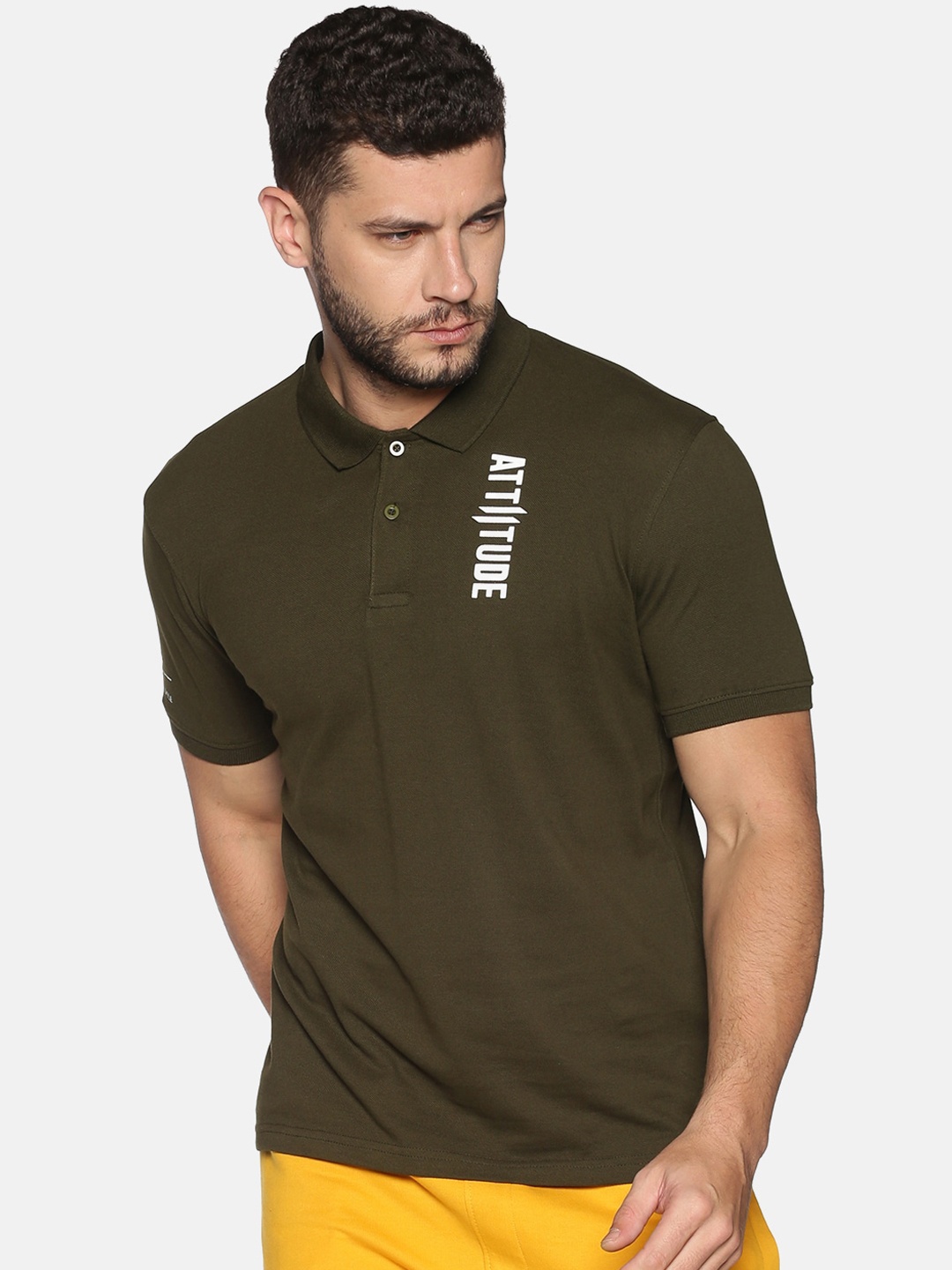 

ATTIITUDE Men Olive Green Solid Polo Collar Slim Fit T-shirt