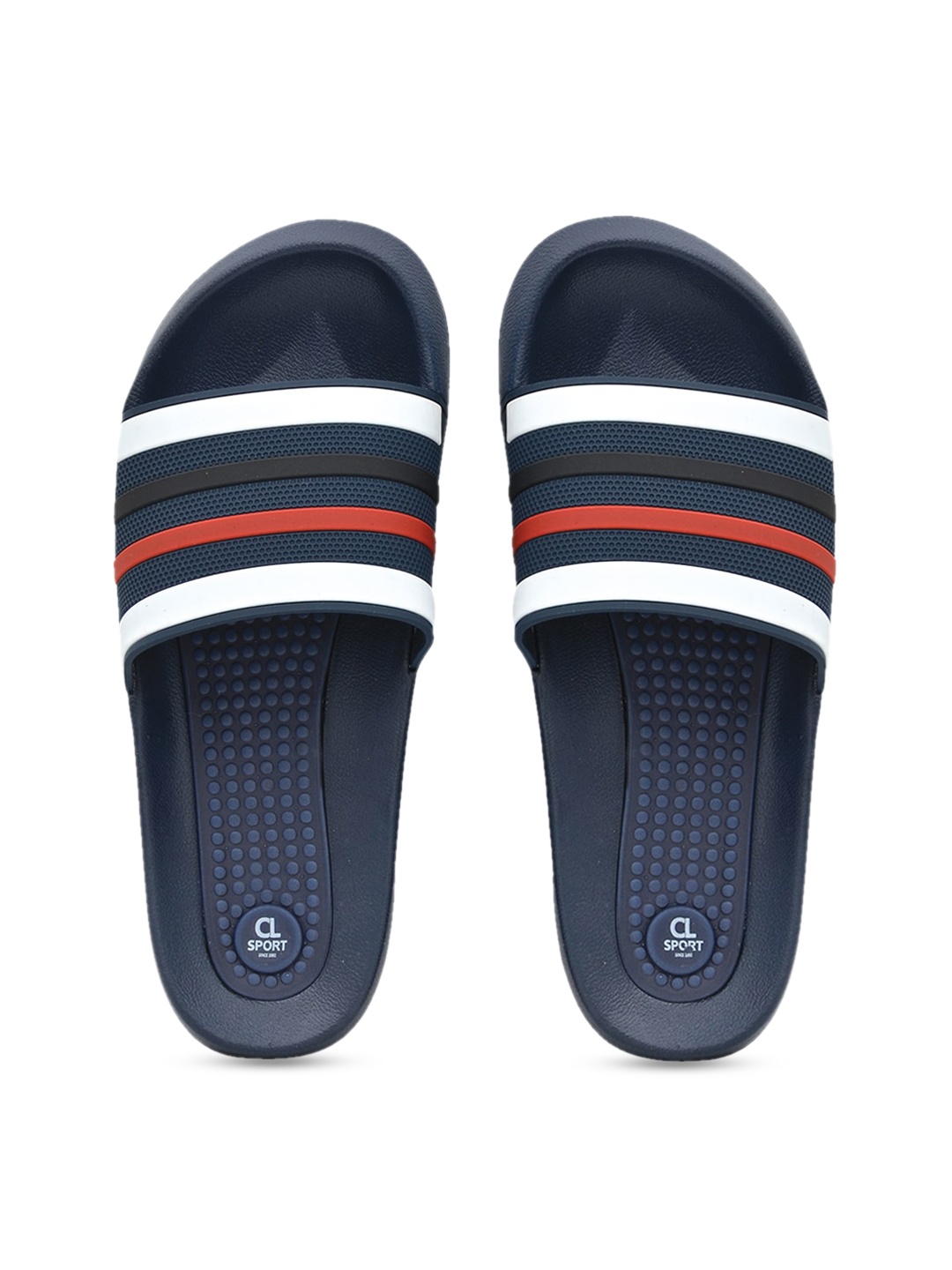 

Carlton London sports Men Navy Blue & White Striped Sliders