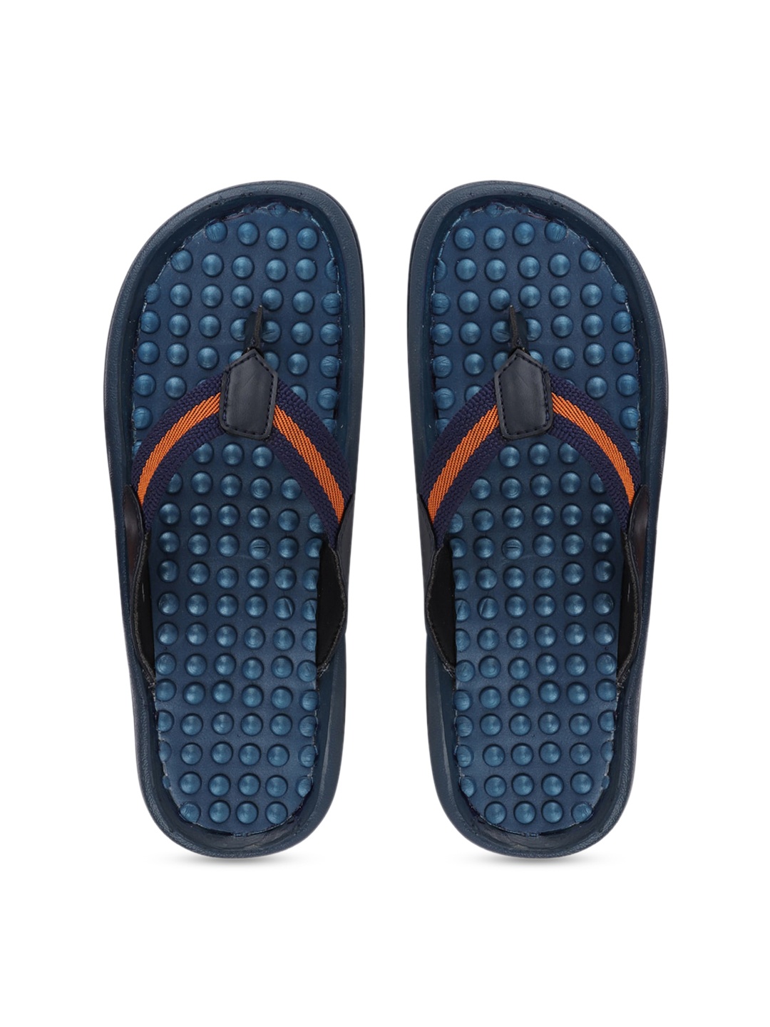 FAUSTO Men Navy Blue & Orange Printed Thong Flip-Flops