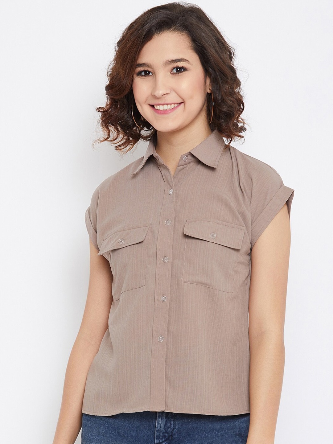 Imfashini Taupe Shirt Style Top