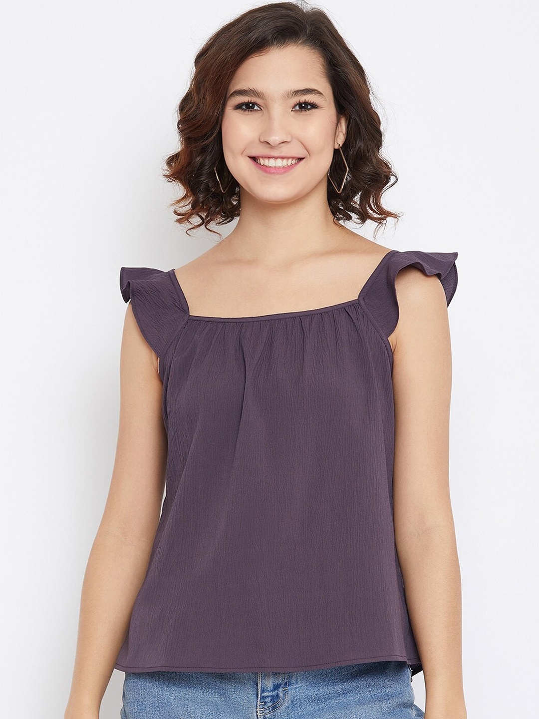 

Imfashini Women Purple Flutter Sleeves Top