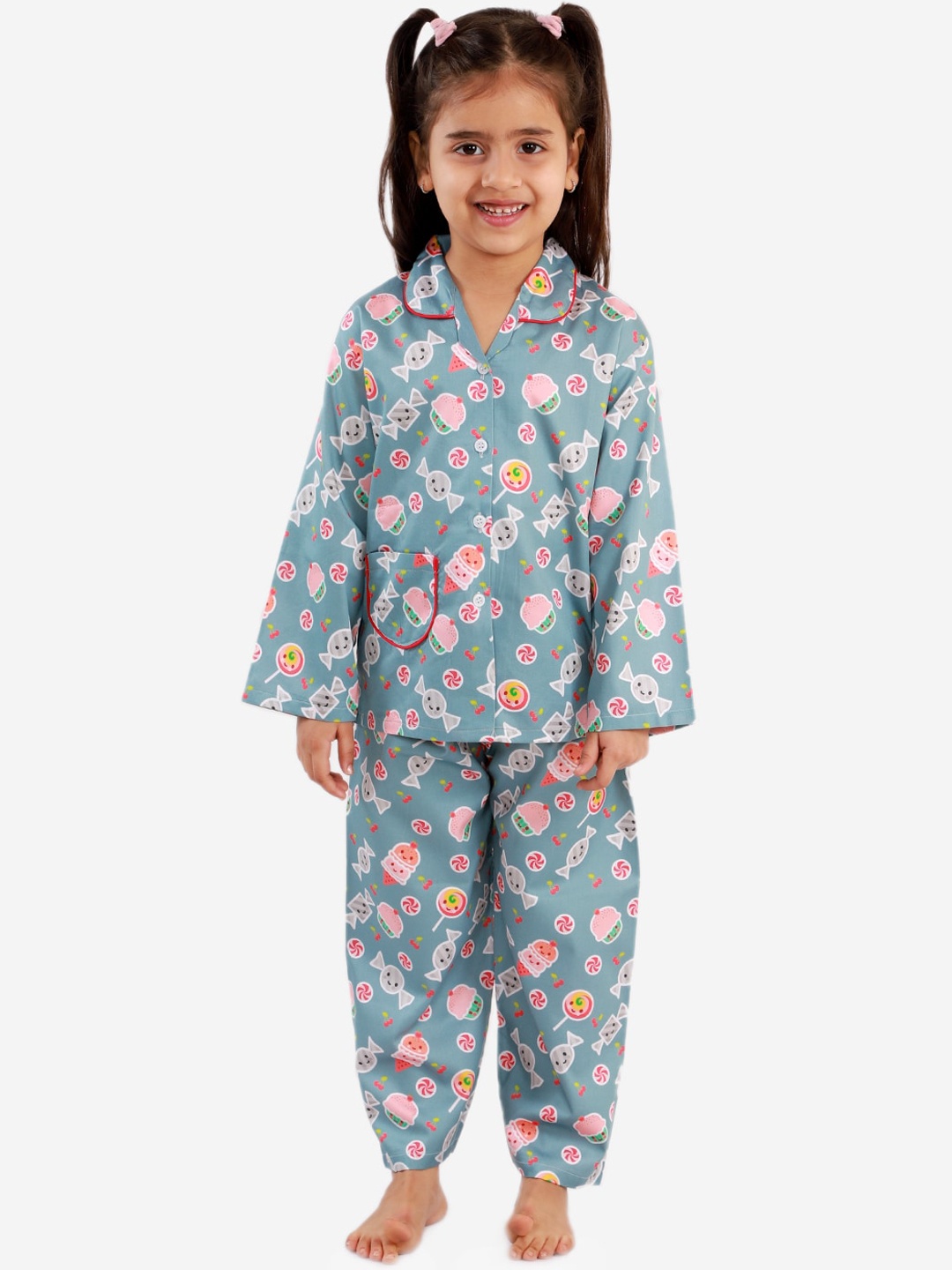

KID1 Girls Grey & Pink Printed Night Suit