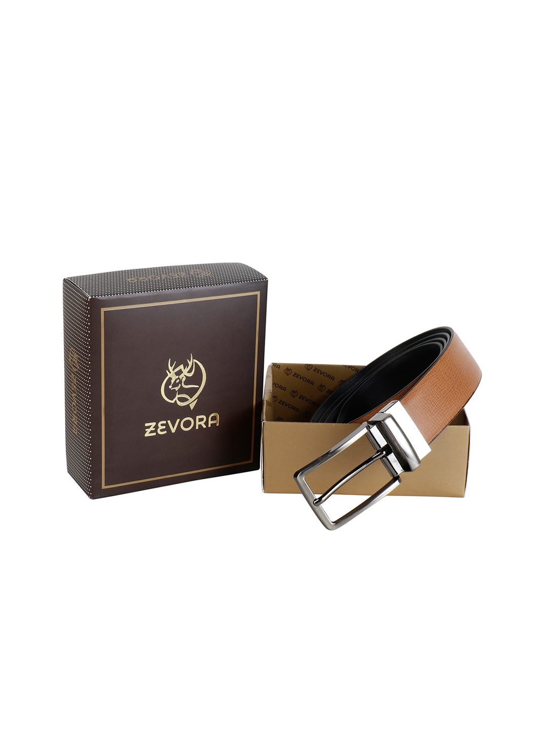 

ZEVORA Men Tan Brown & Black Solid Reversible Belt