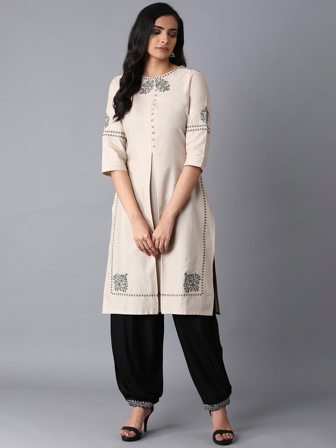

W Women Beige Solid A-Line Kurta