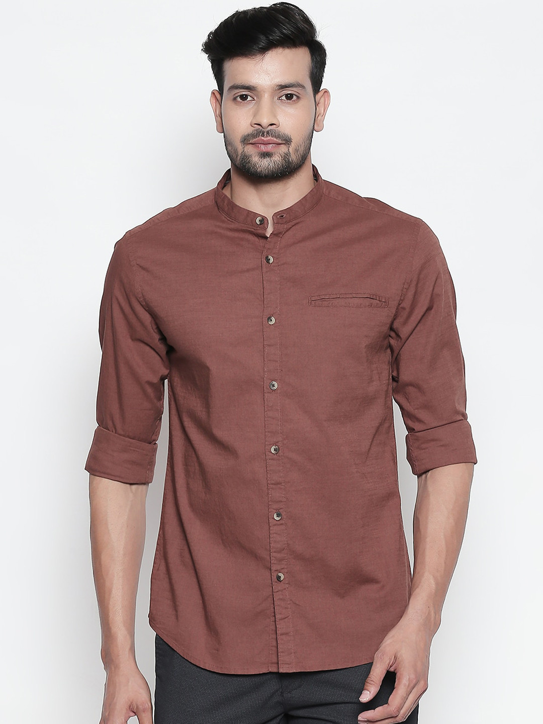 

BYFORD by Pantaloons Men Brown Slim Fit Solid Casual Shirt