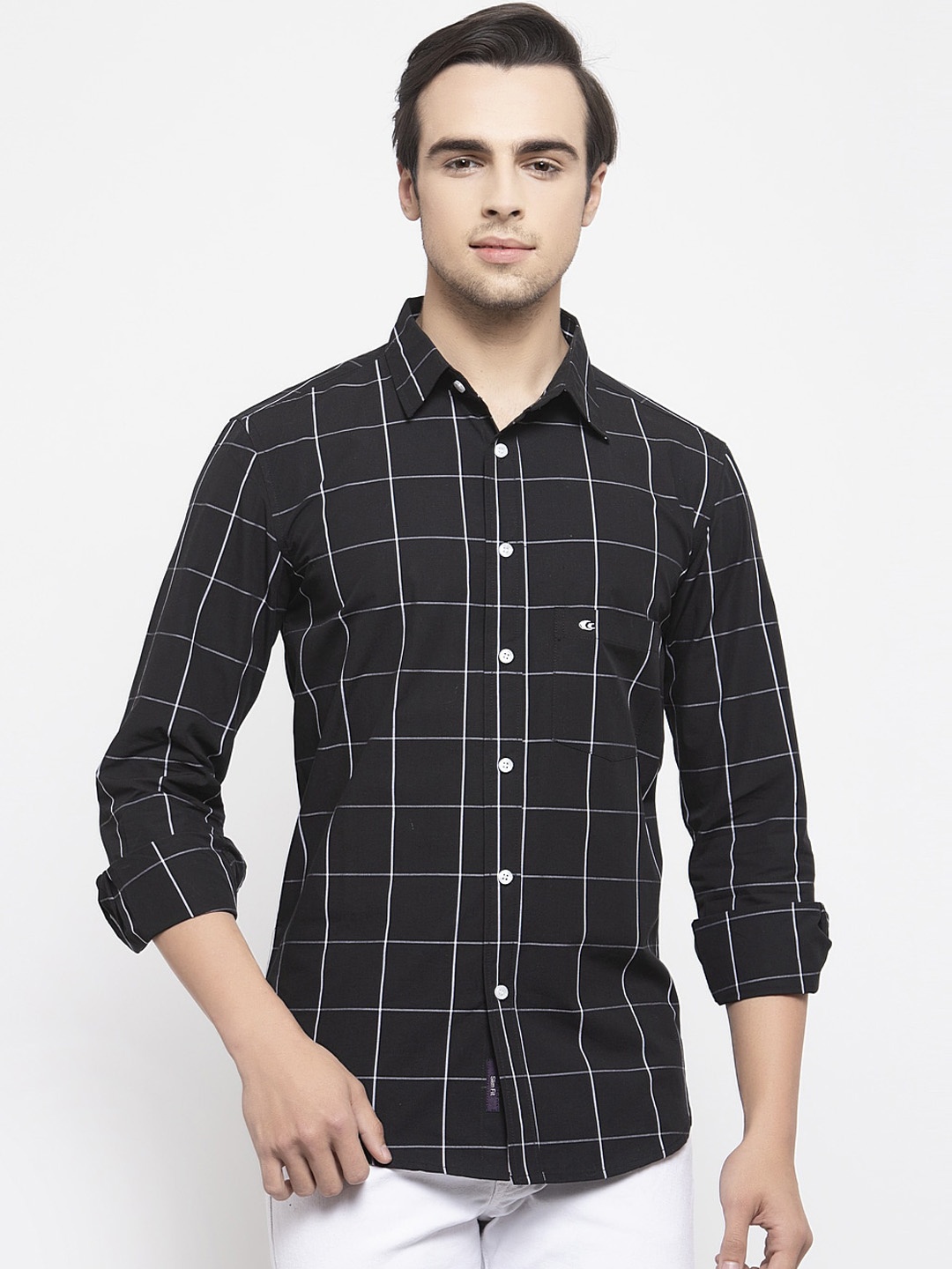 Allen Cooper Men Black Slim Fit Checked Casual Shirt