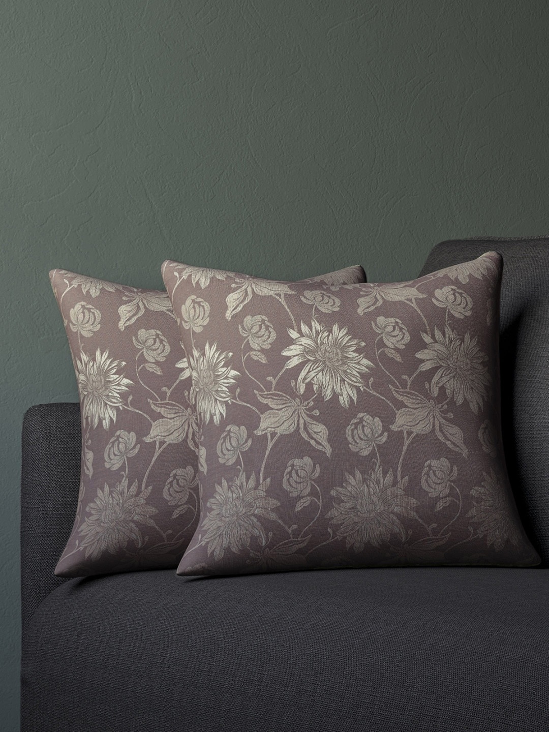 

DDecor Purple & Grey Set of 2 Floral Square Cushion Covers