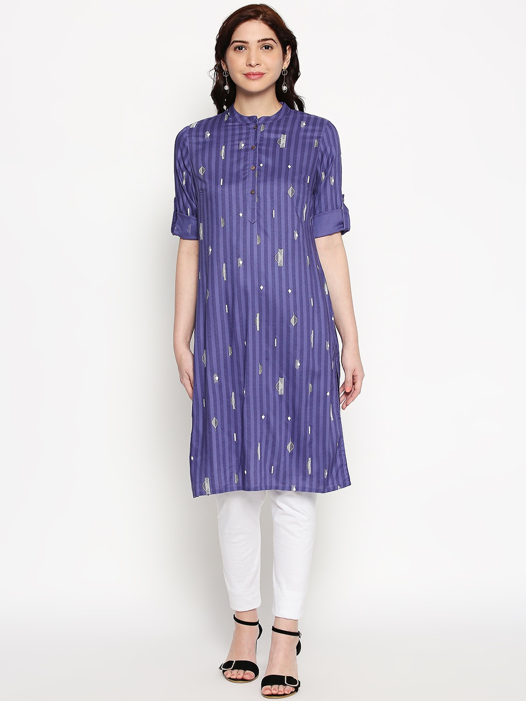 

RANGMANCH BY PANTALOONS Purple Geometric Thread Work Kurta