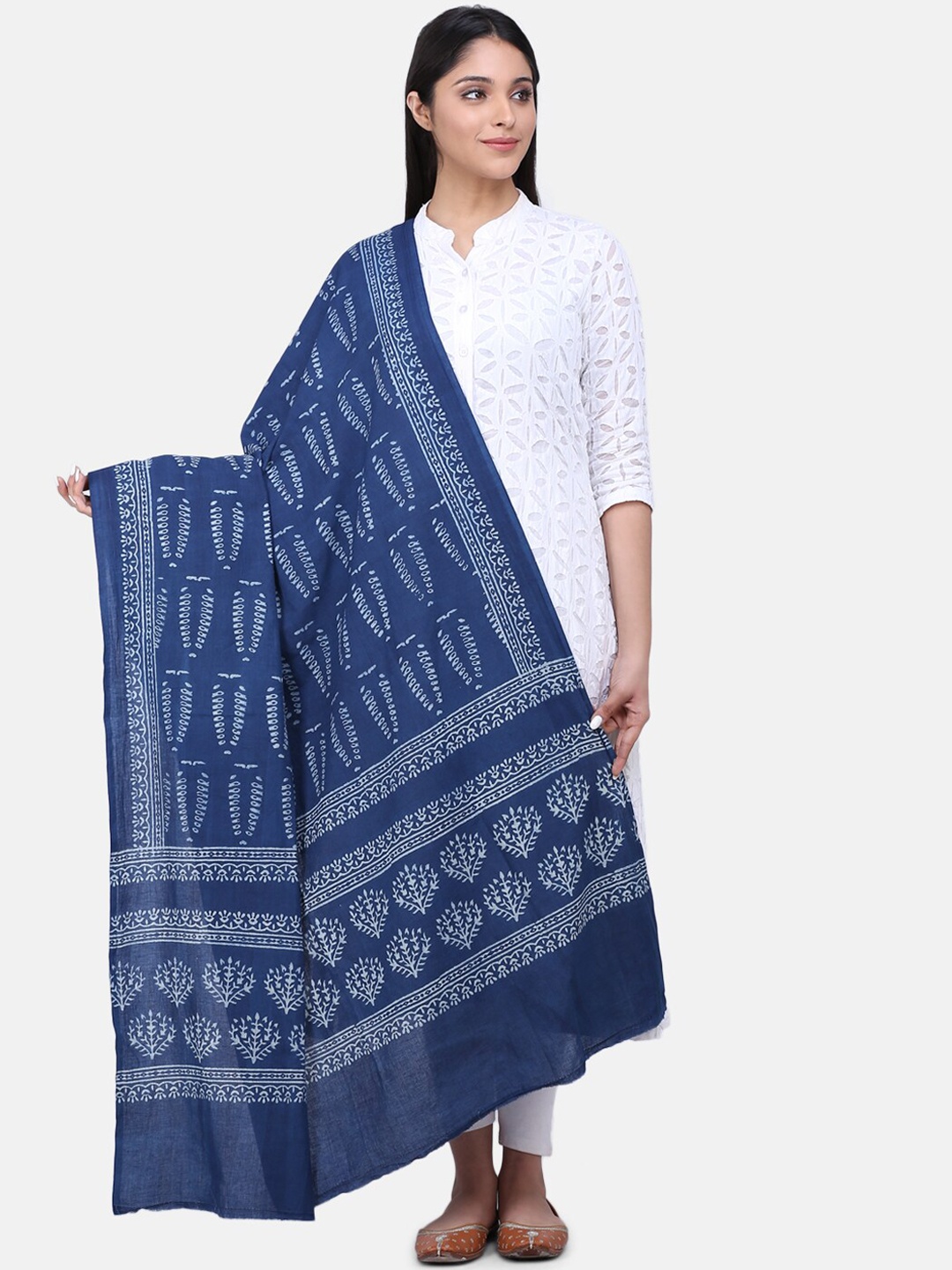 THE WEAVE TRAVELLER Blue Printed Sustainable Dupatta