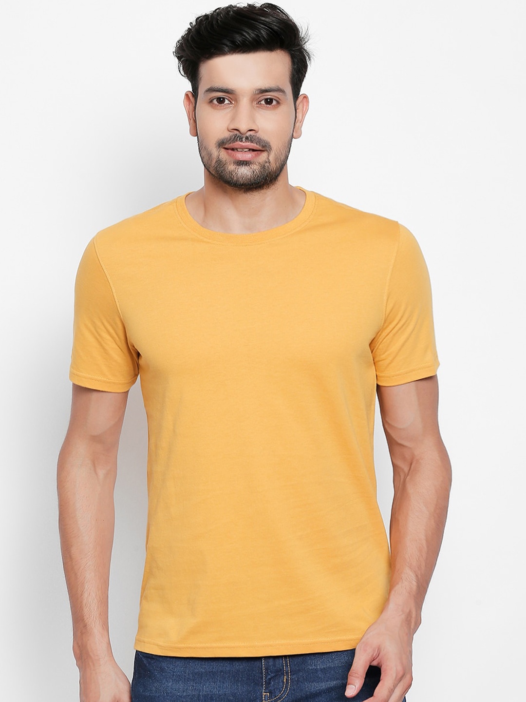 BYFORD by Pantaloons Men Mustard Solid Round Neck T-shirt
