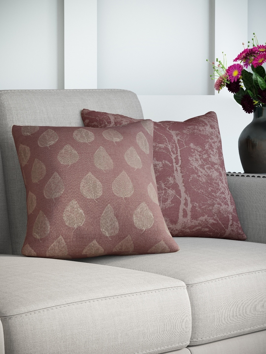 DDecor Pink & Beige Set of 2 Abstract Square Cushion Covers