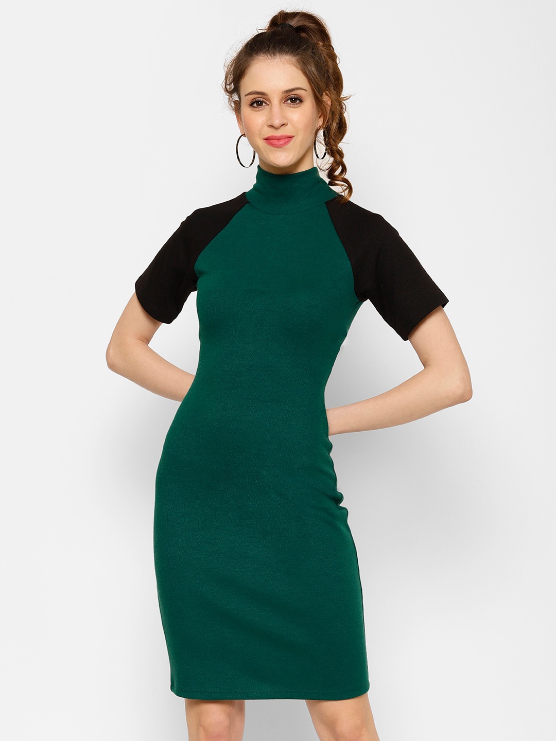 

KASSUALLY BASICS Women Green Colourblocked Bodycon Dress