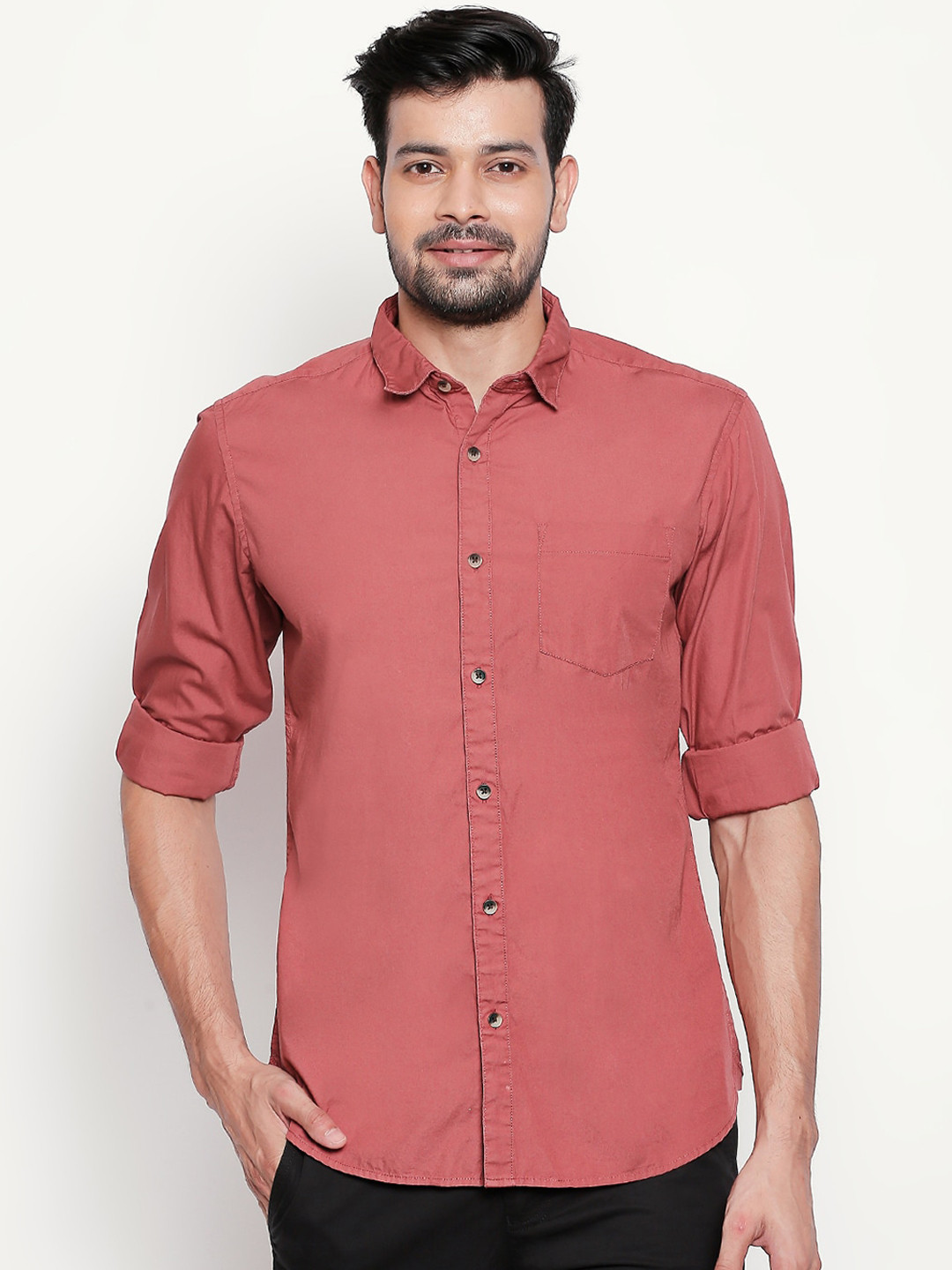 

BYFORD by Pantaloons Men Rust Slim Fit Solid Casual Shirt