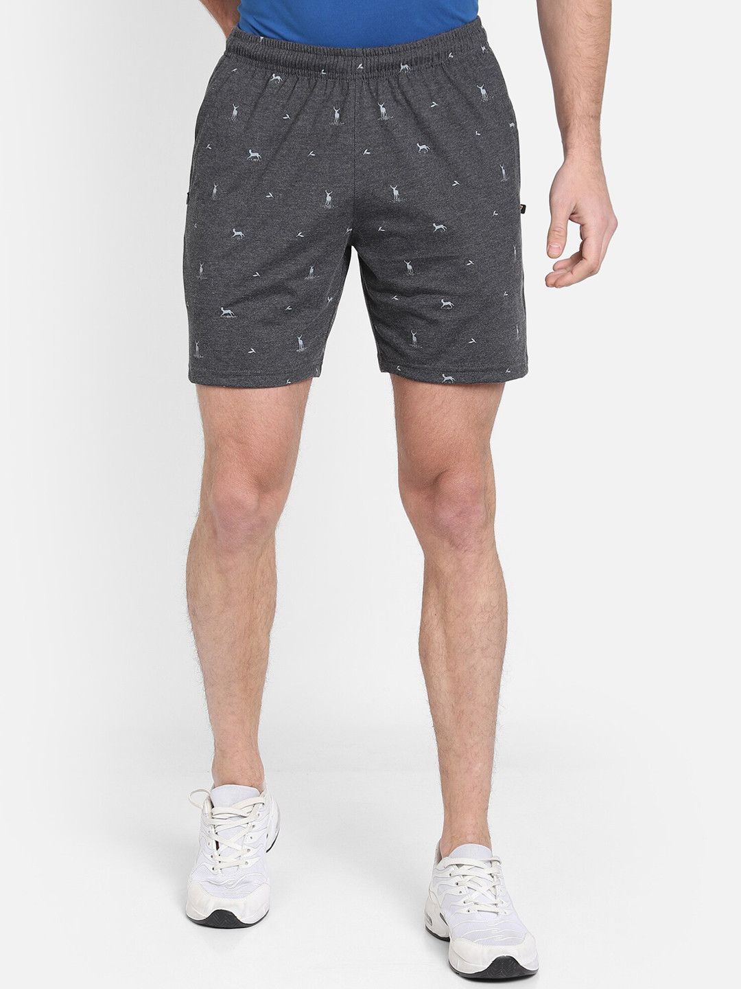 

PROTEENS Men Grey Melange Printed Regular Fit Sports Shorts