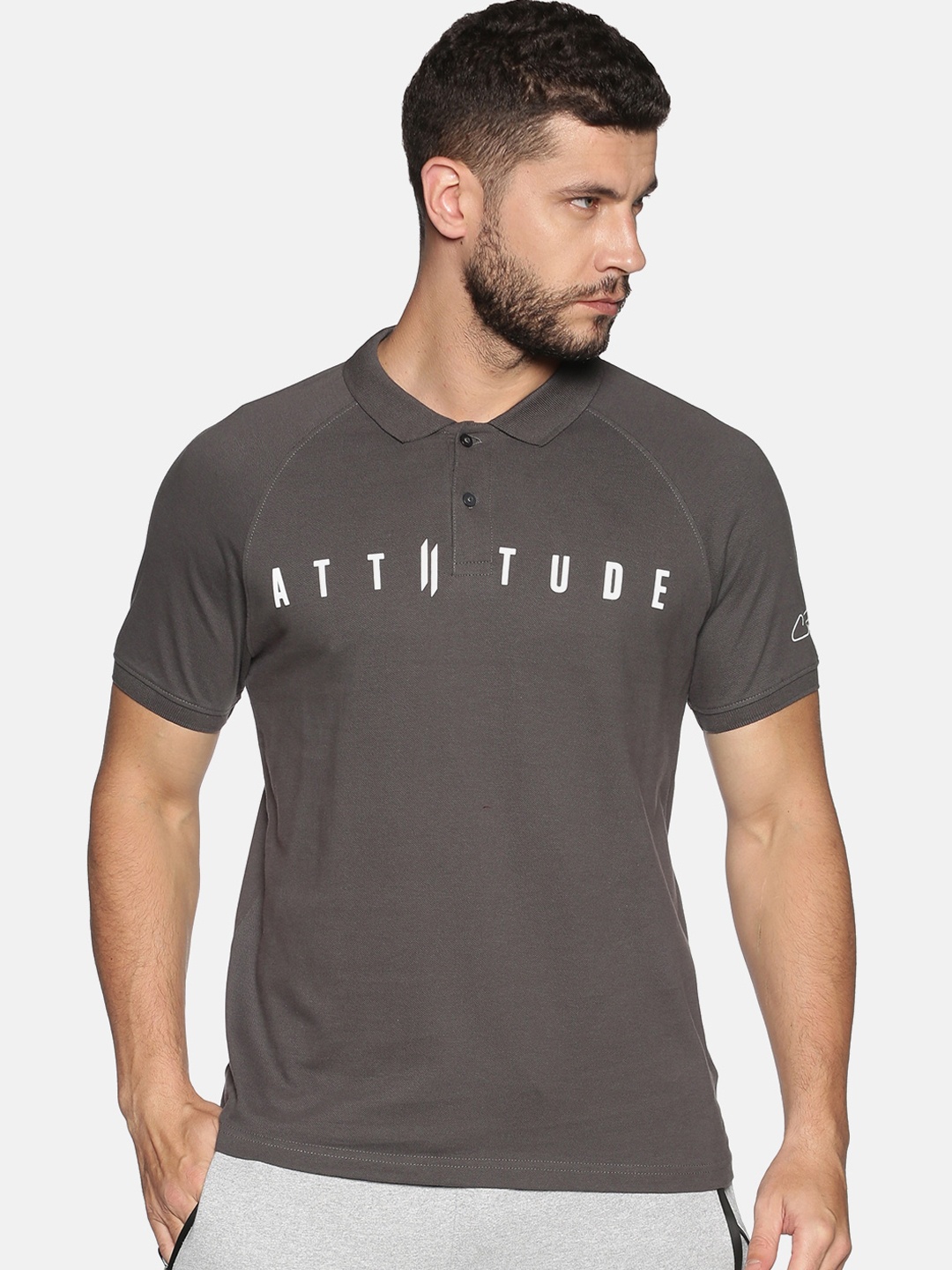 

ATTIITUDE Men Grey Printed Henley Neck Slim Fit T-shirt