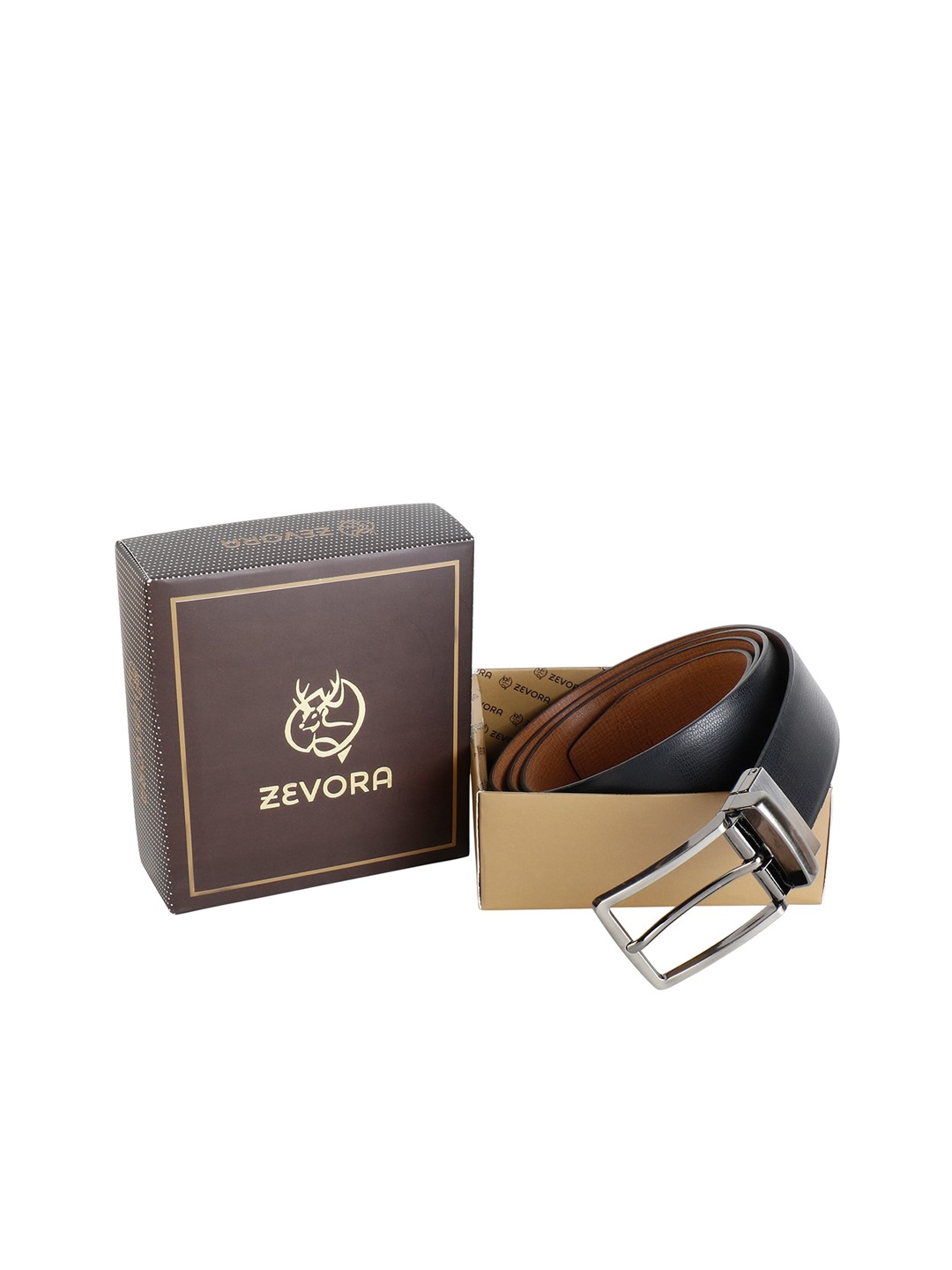 

ZEVORA Men Black & Brown Textured Reversible Belt