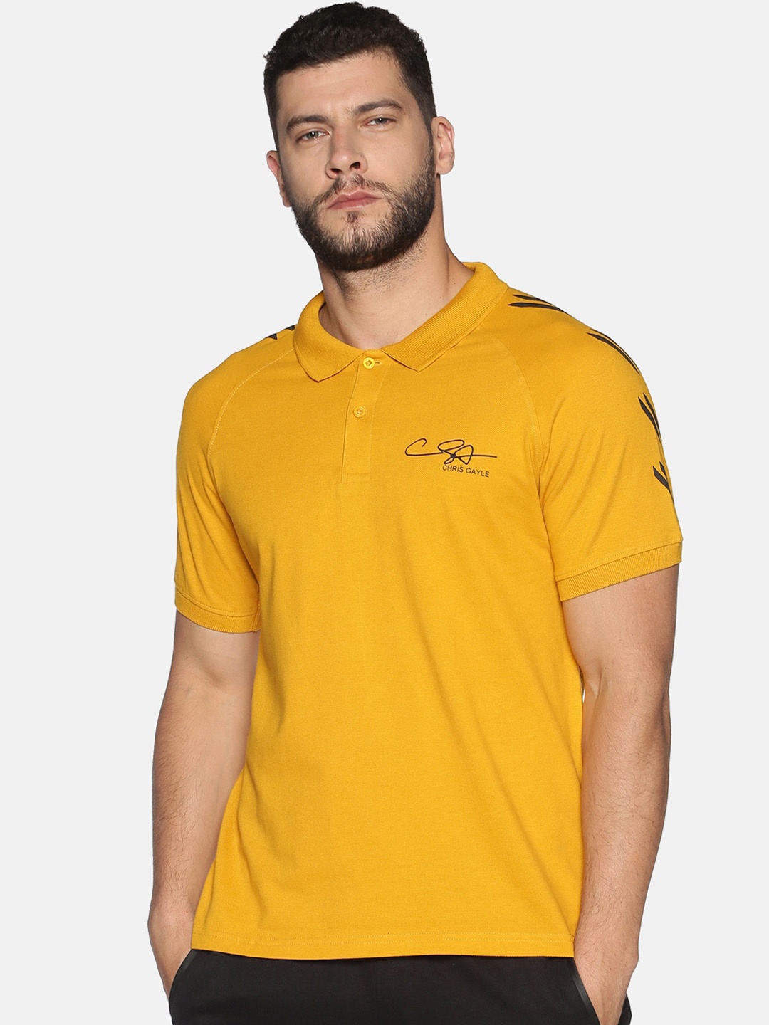 

ATTIITUDE Men Yellow Solid Polo Collar Slim Fit T-shirt