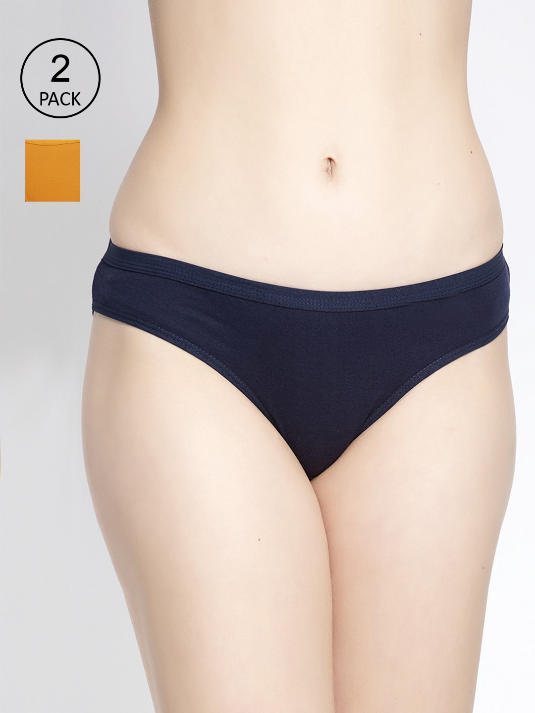 

GRACIT Women Pack Of 2 Solid Bikini Briefs PW35-17-26, Navy blue
