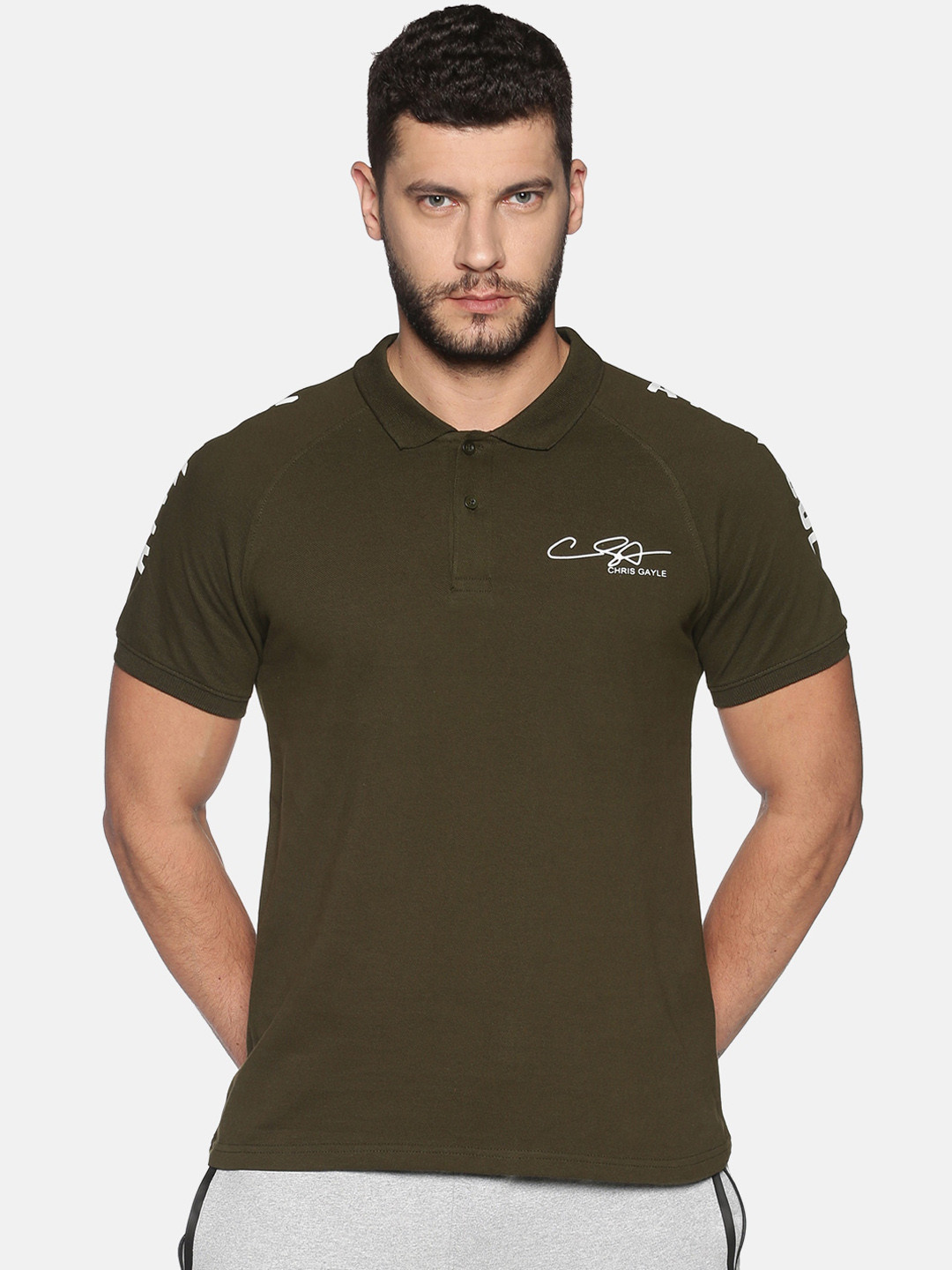 

ATTIITUDE Men Green Solid Polo Collar Pure Cotton Slim Fit T-shirt