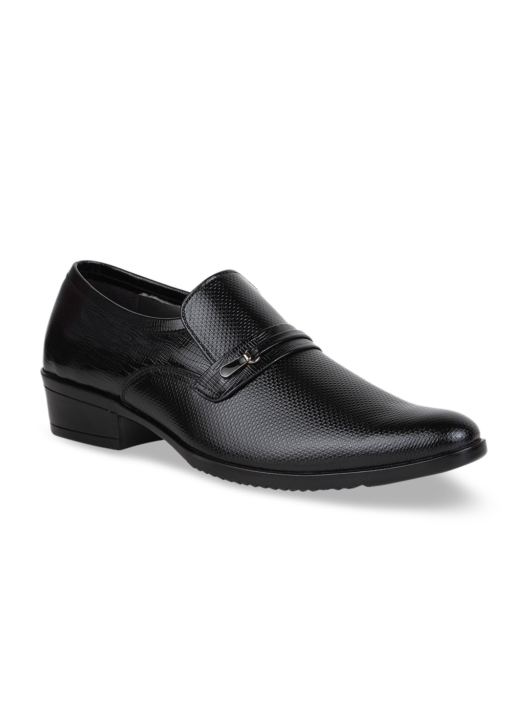 

Regal Men Black Textured Leather Formal Slip-Ons