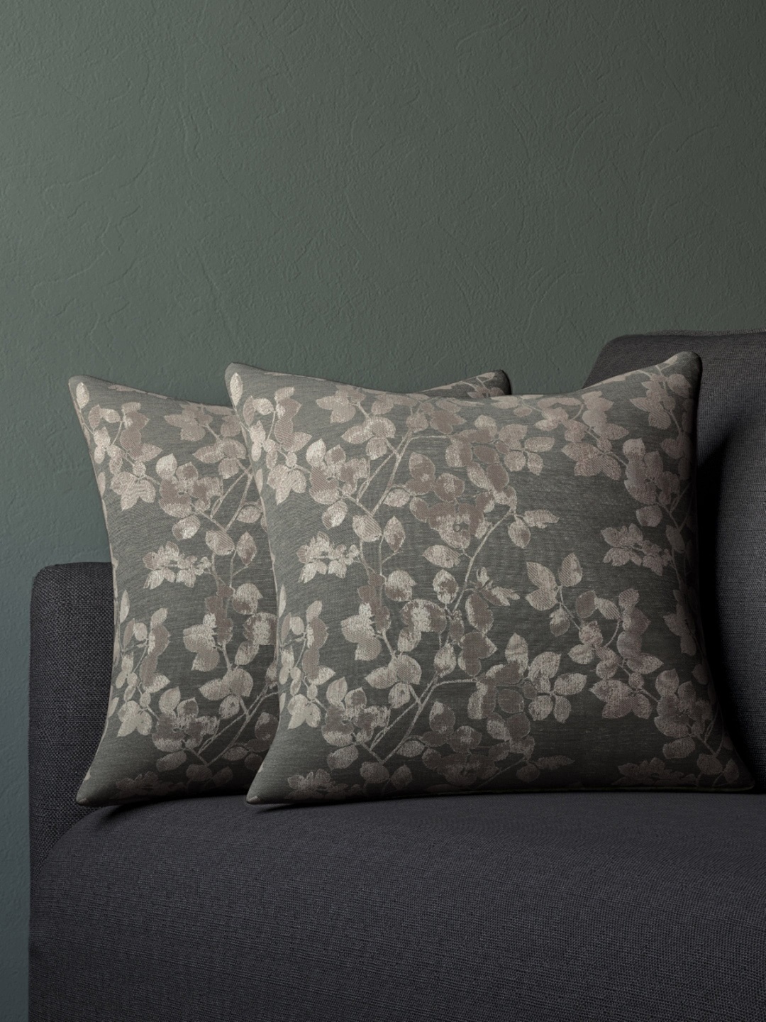 

DDecor Grey & Brown Set of 2 Floral Square Cushion Covers