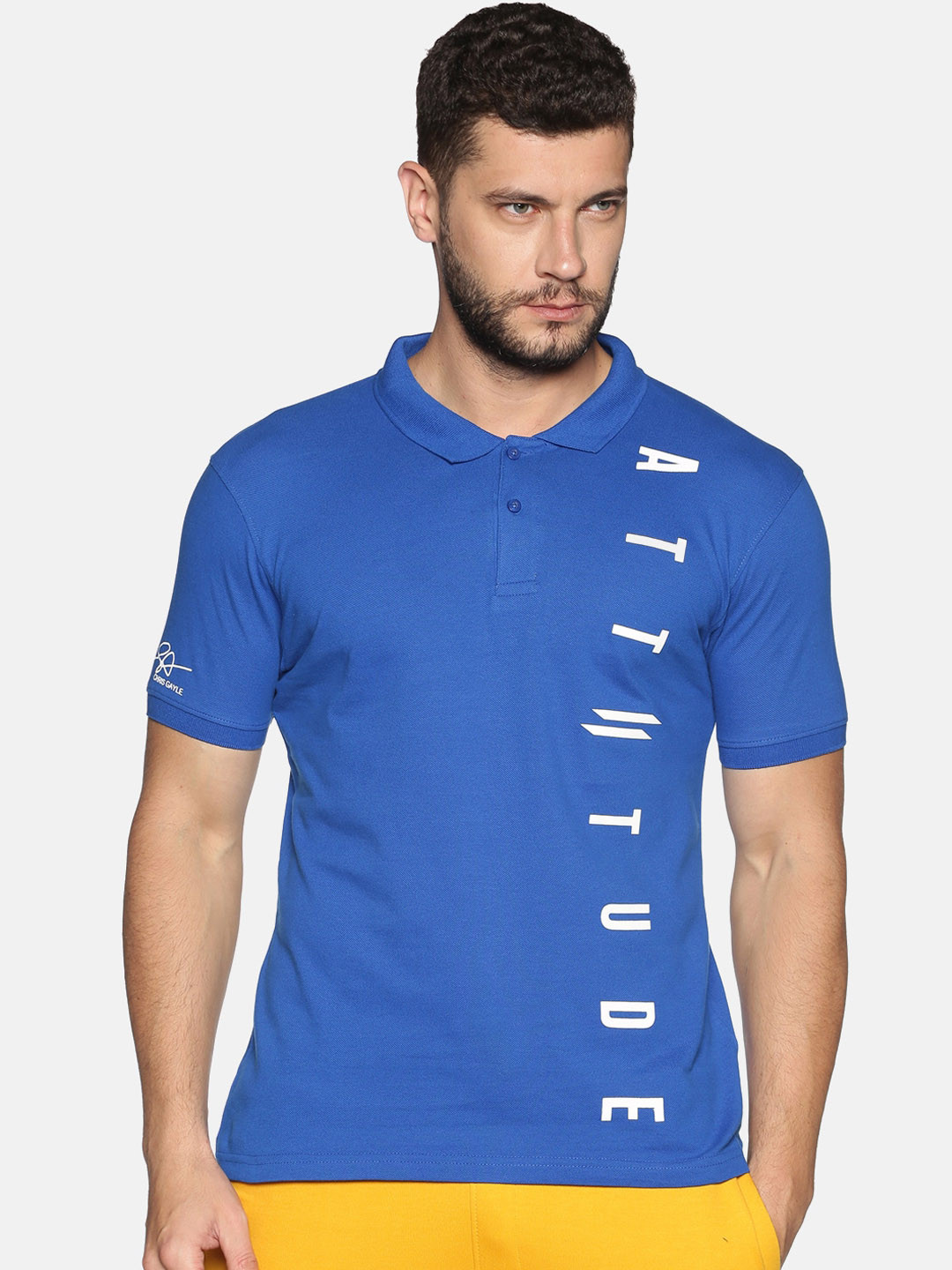 

ATTIITUDE Men Blue Printed Polo Collar Slim Fit T-shirt