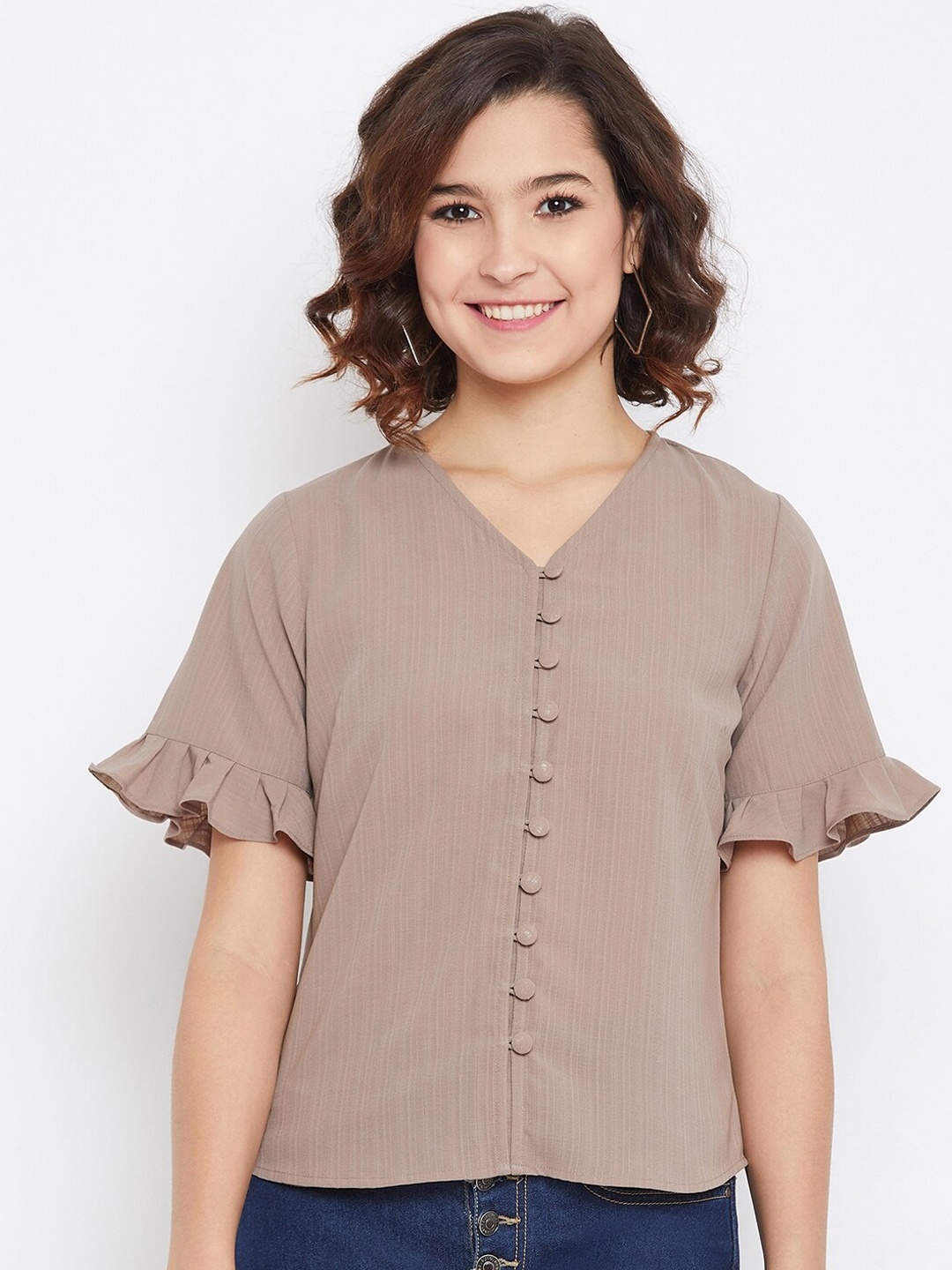 

Imfashini Women Taupe Solid Shirt Style Top