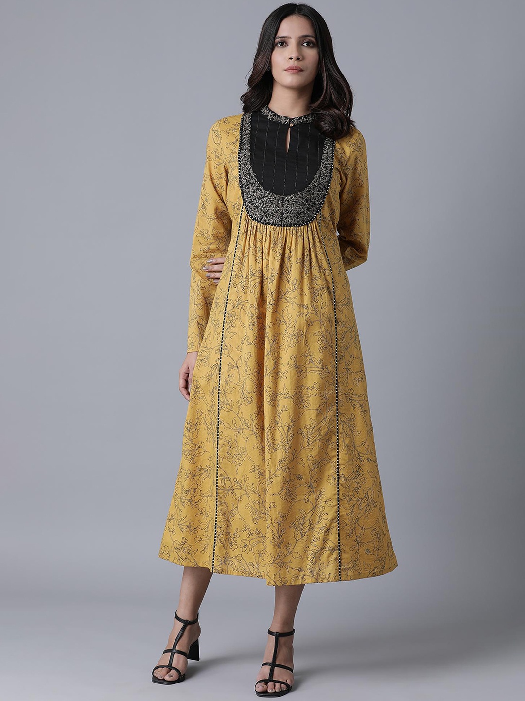 

W Women Yellow Printed A-Line Dress