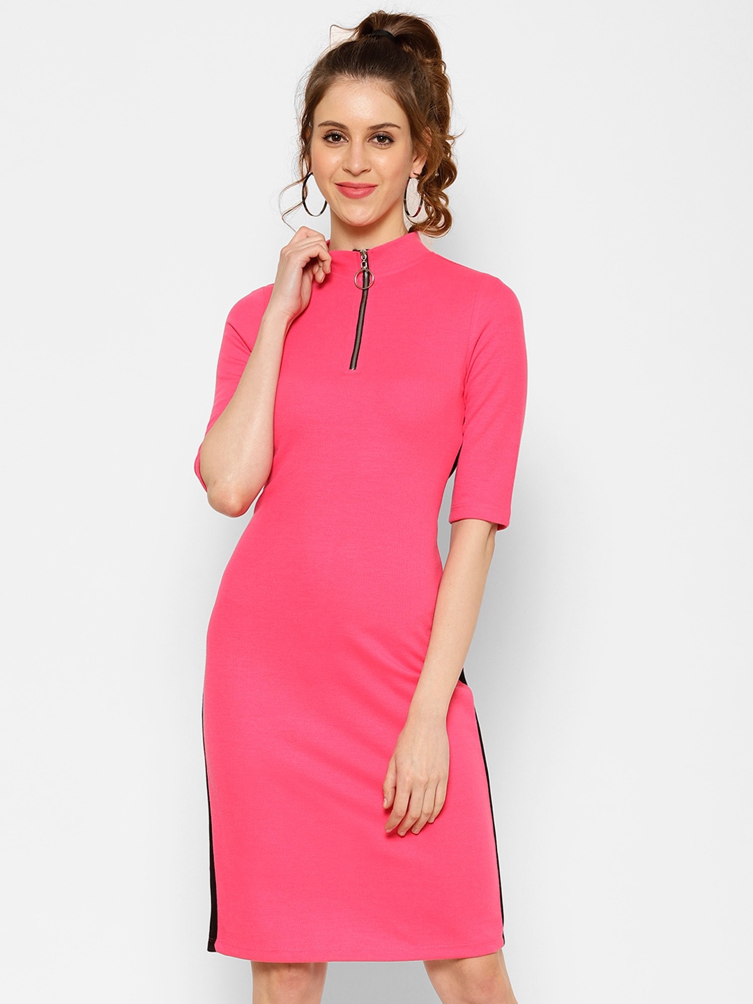 

KASSUALLY BASICS Women Fuchsia Solid Sheath Dress