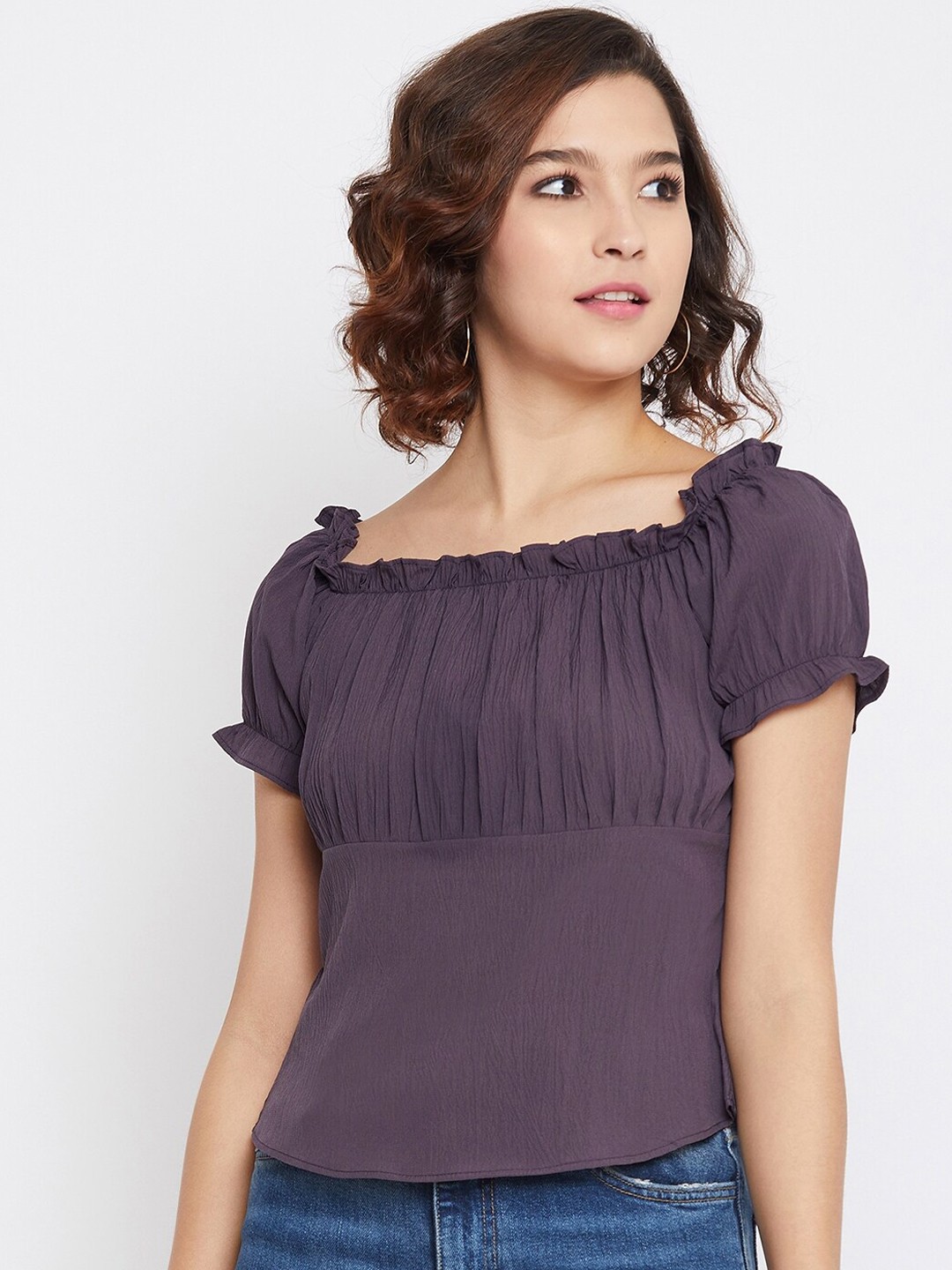 

Imfashini Women Purple Solid Empire Top