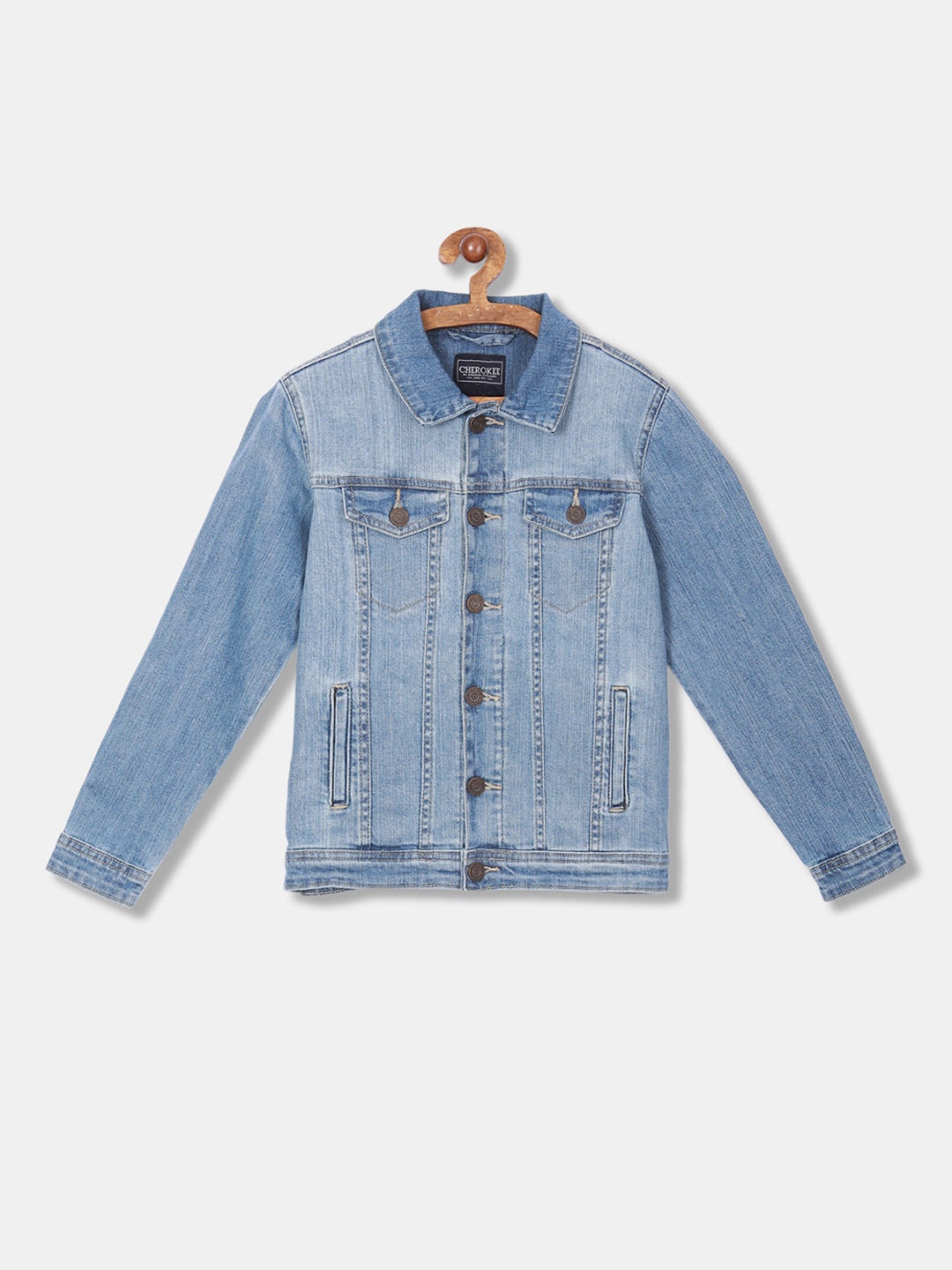

Cherokee Boys Blue Solid Denim Jacket