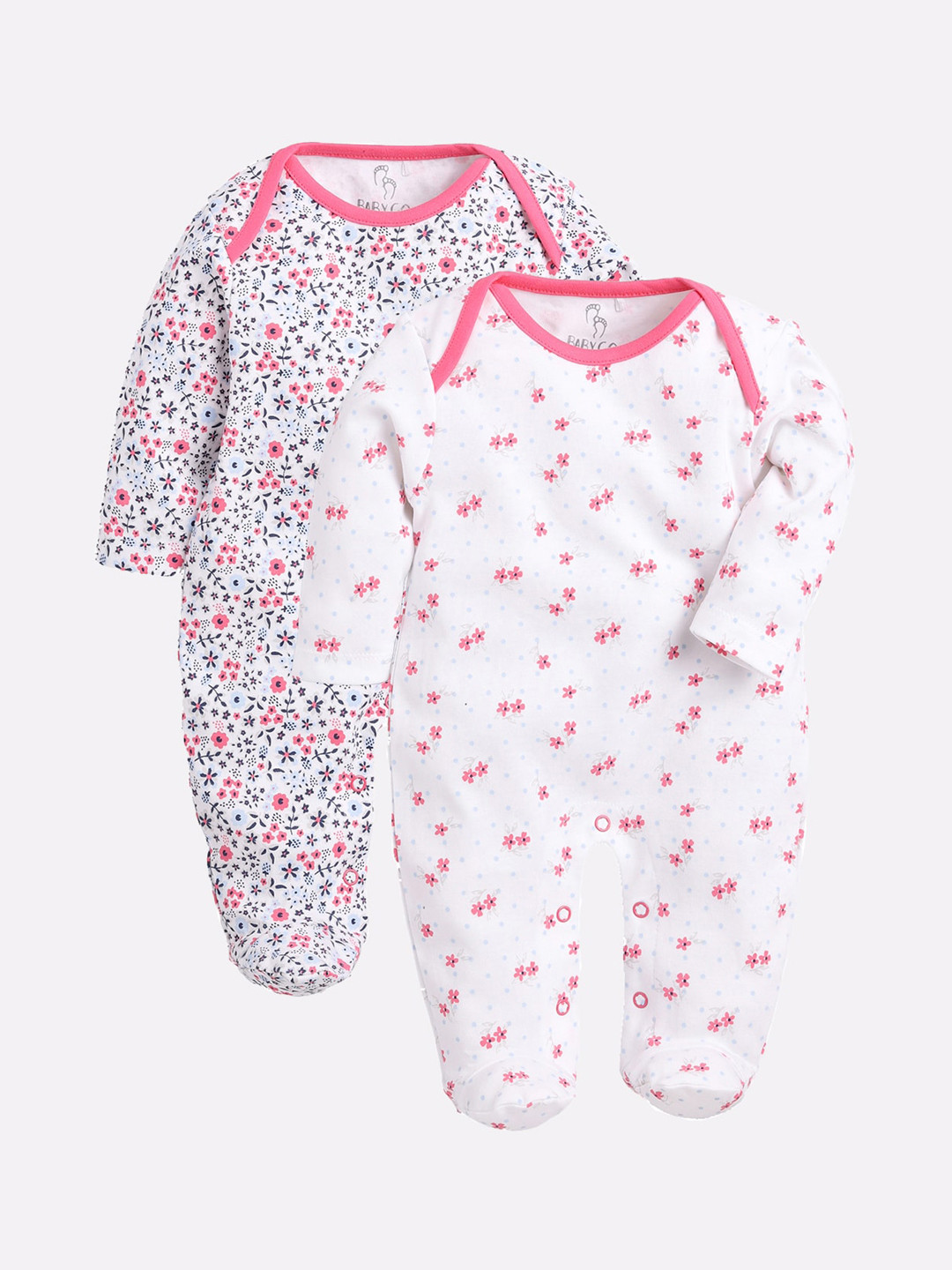 

Baby Go Infant Kids Pack Of 2 Organic Cotton Floral Printed Rompers, Fuchsia