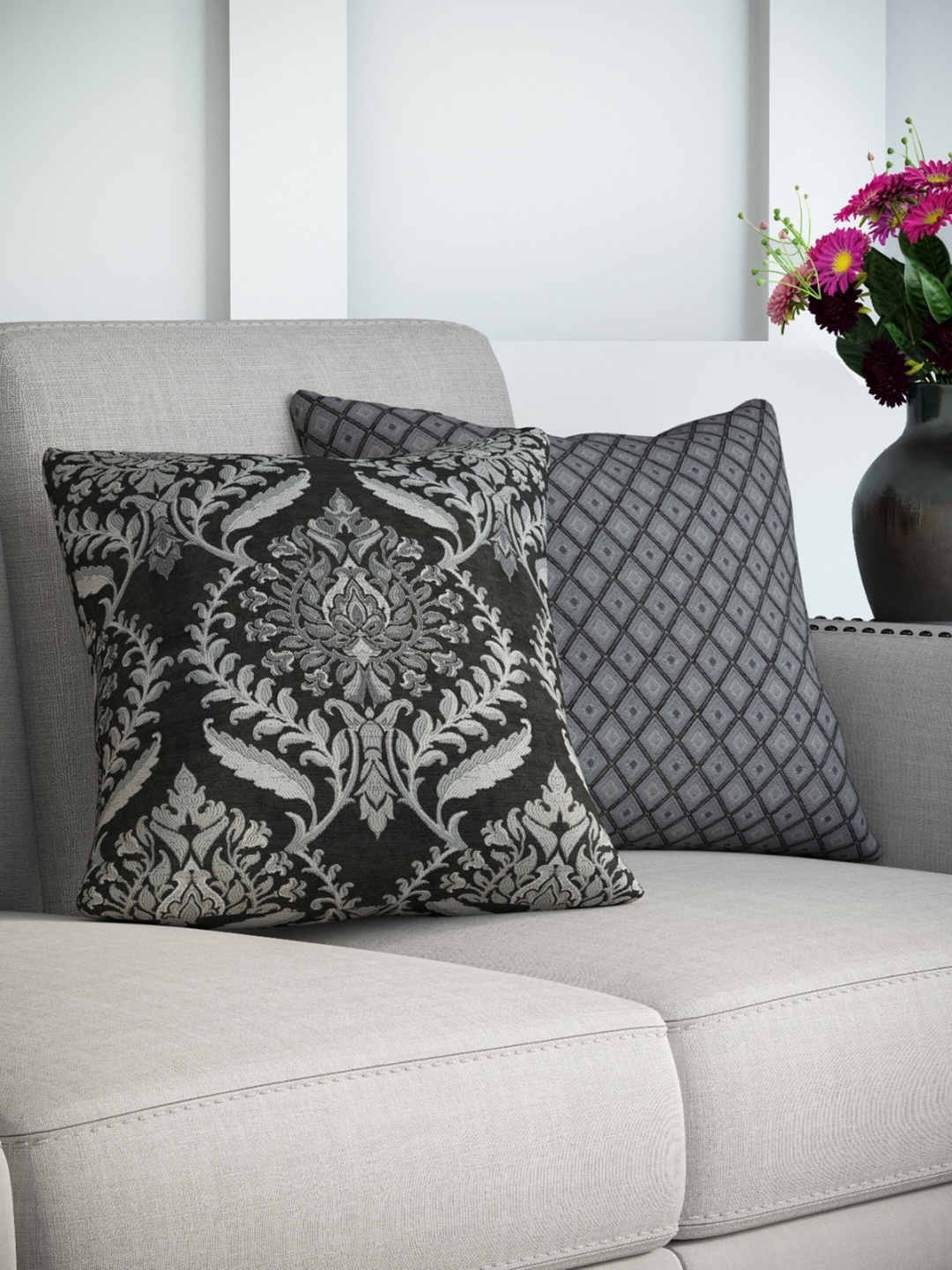 

DDecor Black & Grey Set of 2 Ethnic Motifs Square Cushion Covers