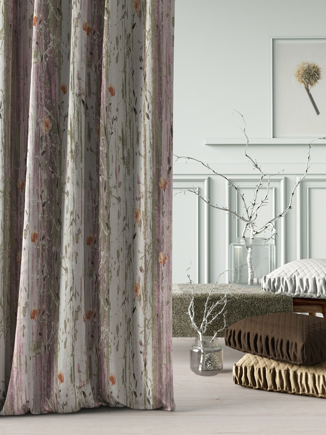 

DDecor Pink Floral Print Long Door Curtain