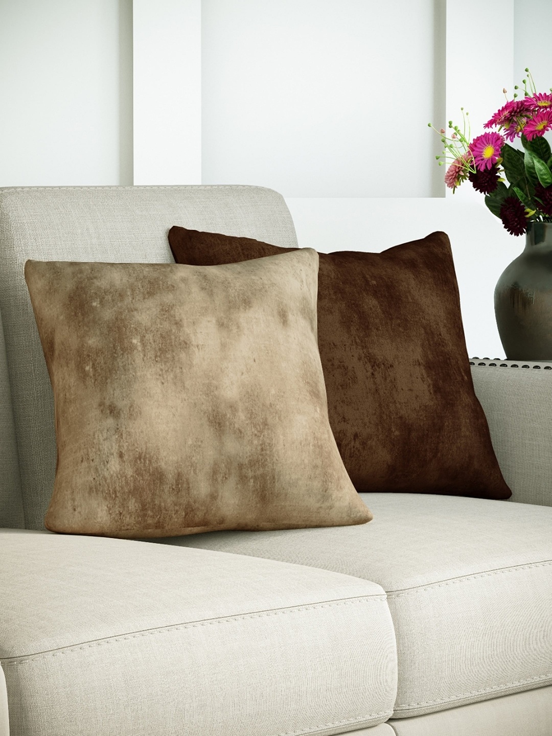 

DDecor Beige & Brown Set of 2 Solid Square Cushion Covers