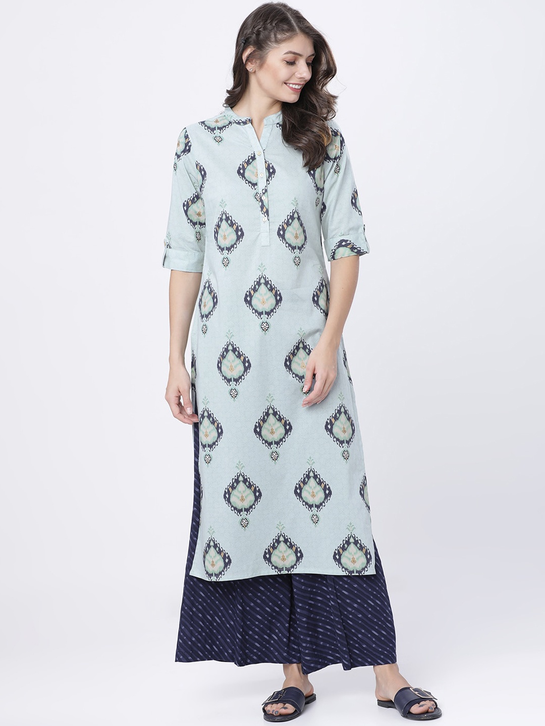 

Vishudh Women Blue Printed A-Line Kurta