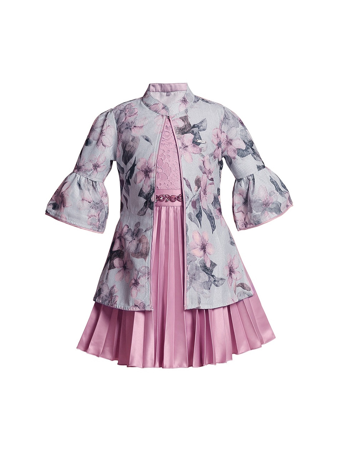 

Tiny Baby Girls Pink & White Floral Printed Layered Fit & Flare Dress
