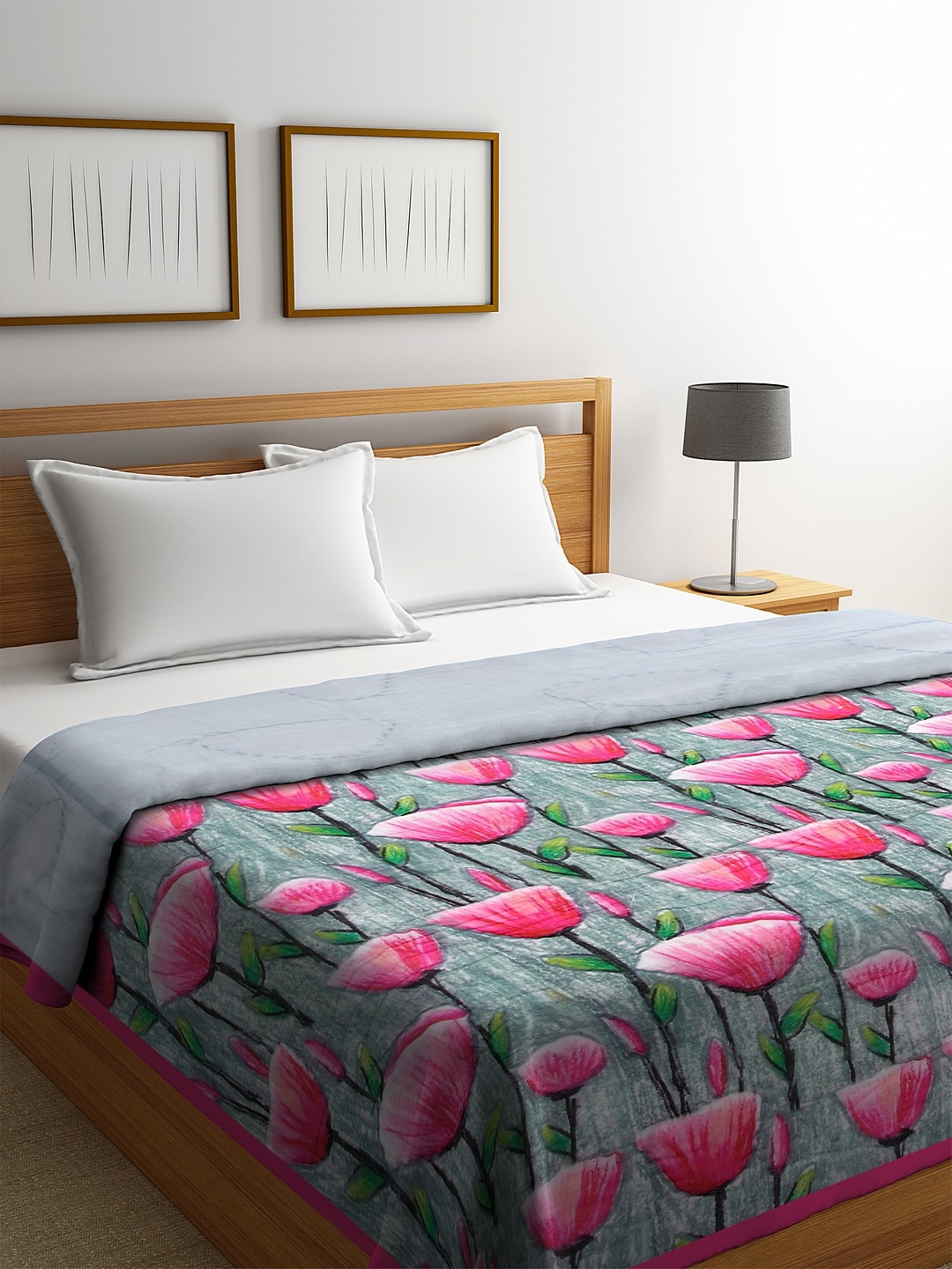 

REME Green & Pink Floral AC Room 150 GSM Double Bed Quilt