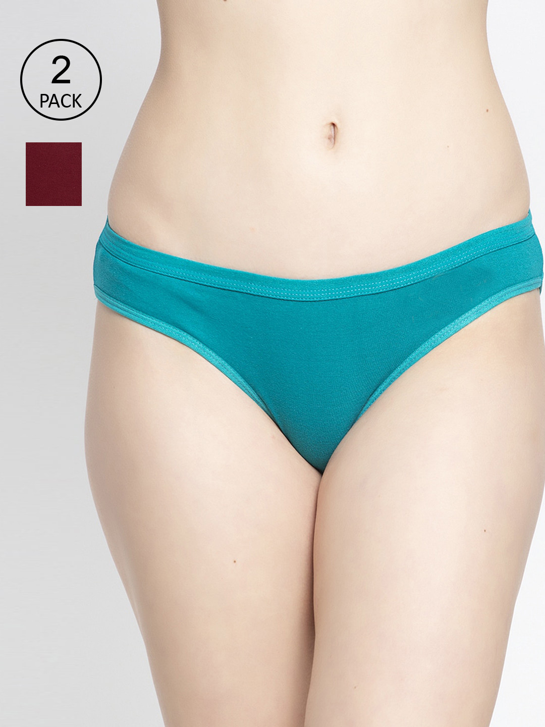 

GRACIT Women Pack Of 2 Solid Bikini Briefs PW35-14-20-, Maroon