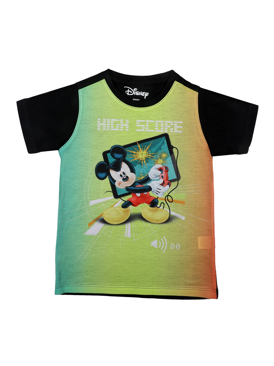 

Disney by Wear Your Mind Boys Green & Black Mickey Mouse Printed Round Neck T-shirt