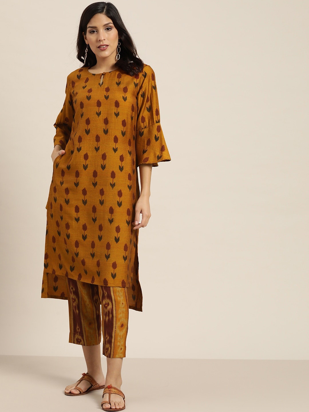 

Sangria Women Mustard Printed A-Line Kurta